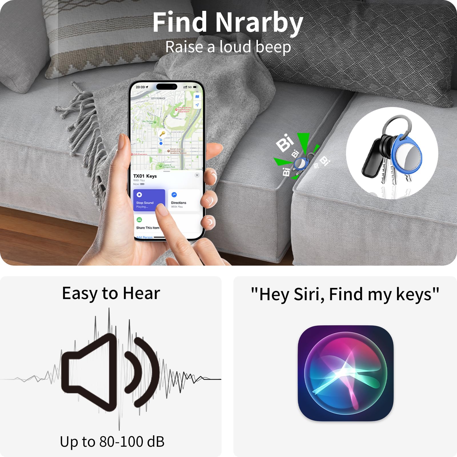 QCOQ® Air Tags 4 Pezzi ​Blu, Smart Tracker Bluetooth Compatibile con Apple Dov’è App (solo iOS), Localizzatore Chiavi fino a 100dB con Batteria Sostituibile per Chiavi/Bagagli/Valigie/Portafogli