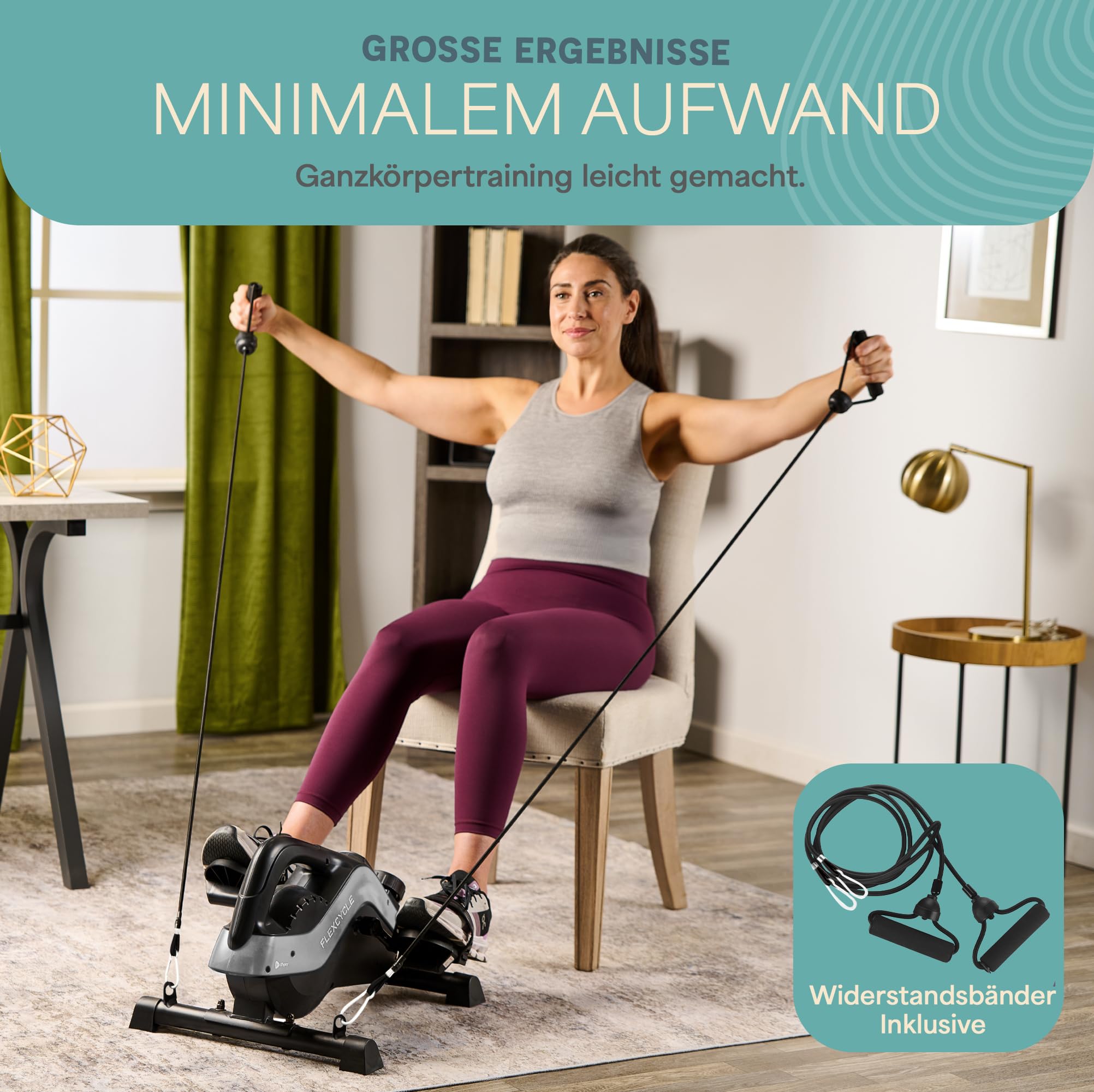 Lifepro 3-in-1-Fahrrad-Pedaltrainer unter dem Schreibtisch mit Widerstandsbändern – Arm-, Fuß- und Beintrainer im Sitzen für Senioren – Mini-Fahrrad-Pedaltrainer unter dem Schreibtisch