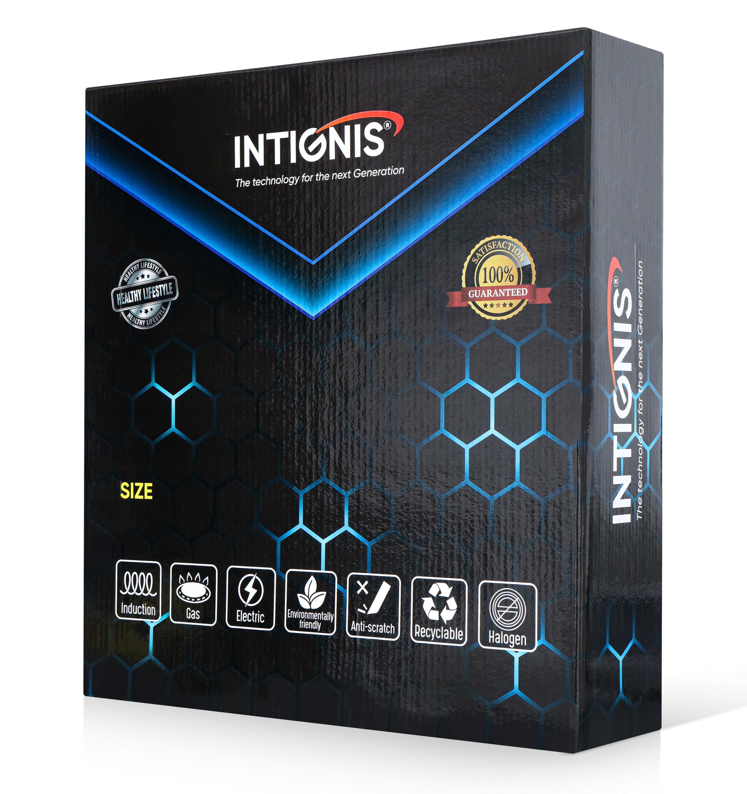 INTIGNIS Padella con coperchio per forno – antigraffio incisa al laser antiaderente, Home Essentials, per saltare, arrostire, arrostire, grigliare, padella in alluminio inox 28 cm