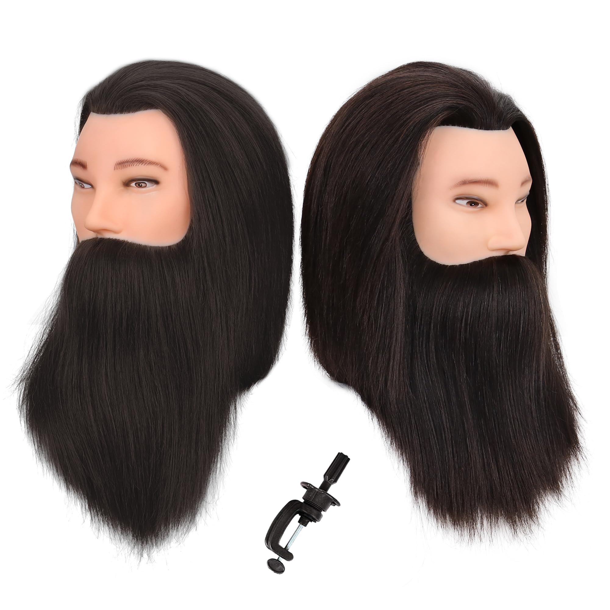 Male Mannequin Head with Human Hair Barber Mannequin Head Beard Practice Male Haircut 100% Manikin Head Doll Head for Hairdresser Cutting Styling with Clamp Stand-Black