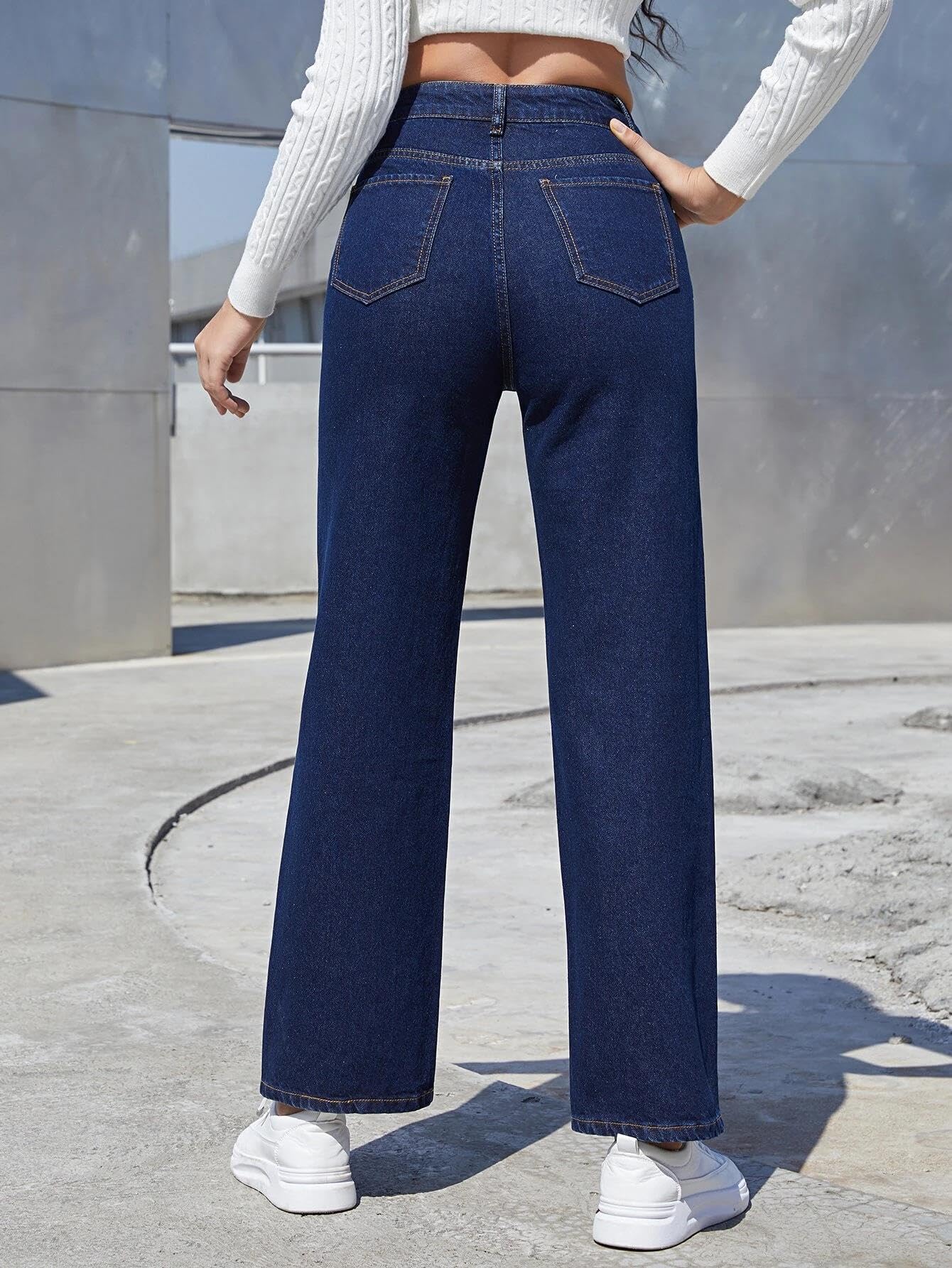 KOTTY Jeans lisos de talle alto para mujer, color azul, Azul índigo, 28