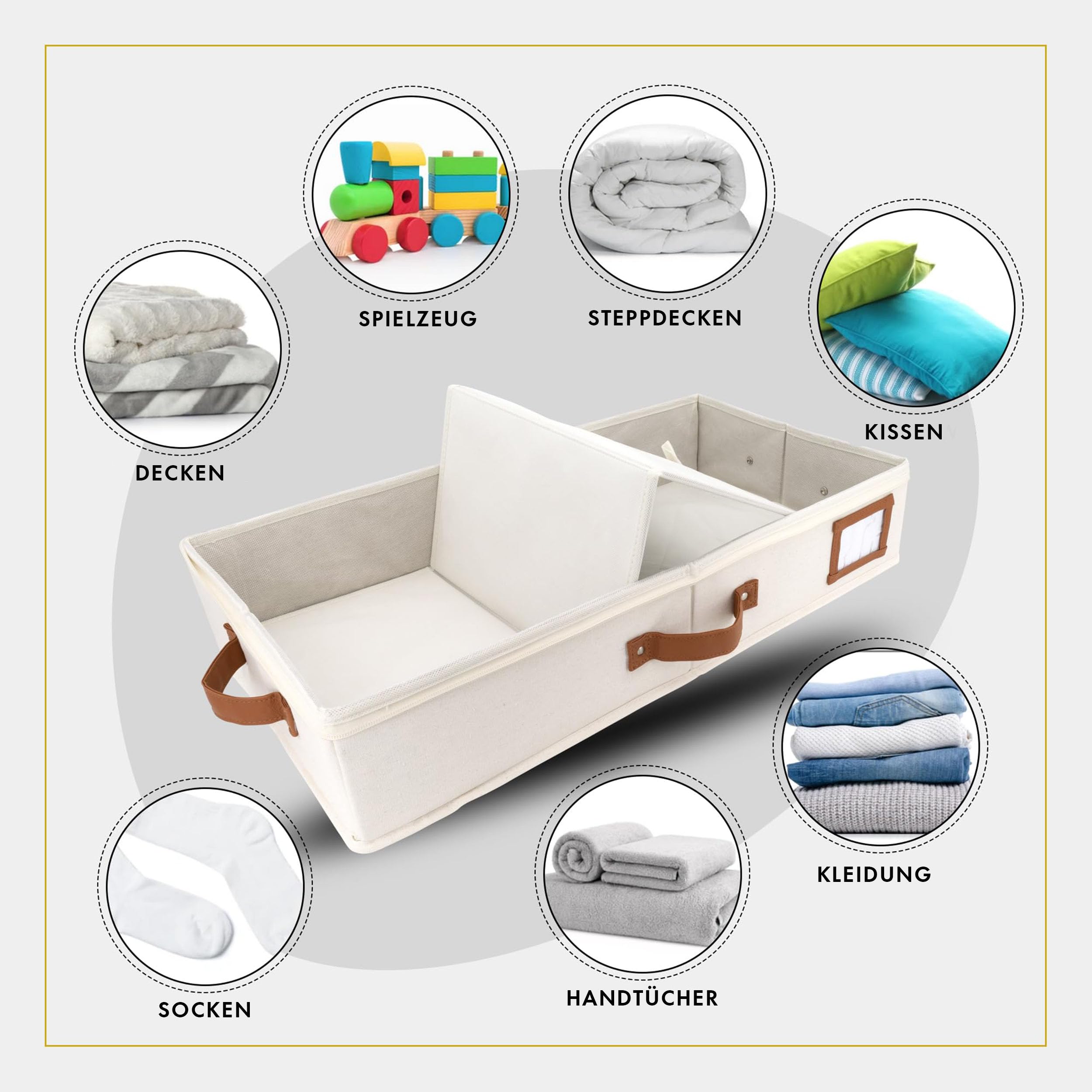 HOMELUX THEORY Unterbett-Aufbewahrungsbehälter, Schlafzimmer unter dem Bett, Schublade, Organizer mit Behältern und Deckeln, mittlere Unterbett-Kleidung, ideal für Decke, Stoff und Schuhe, Elfenbein,