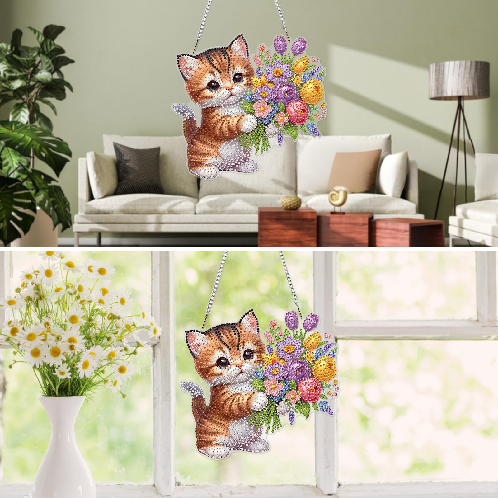 MXJSUA Diamond Painting Hanger – 20x20 Cm, Dubbelzijdig, Met Ketting, Thema Chocoladewinkel