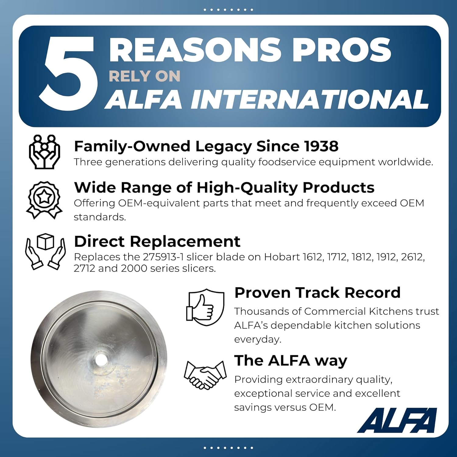 ALFA 28/1612 SS 11-7/8" Replacement Stainless Steel Slicer Blade for Deli Slicers | Replaces Hobart 439870-5 for Model Hobart Deli Slicers