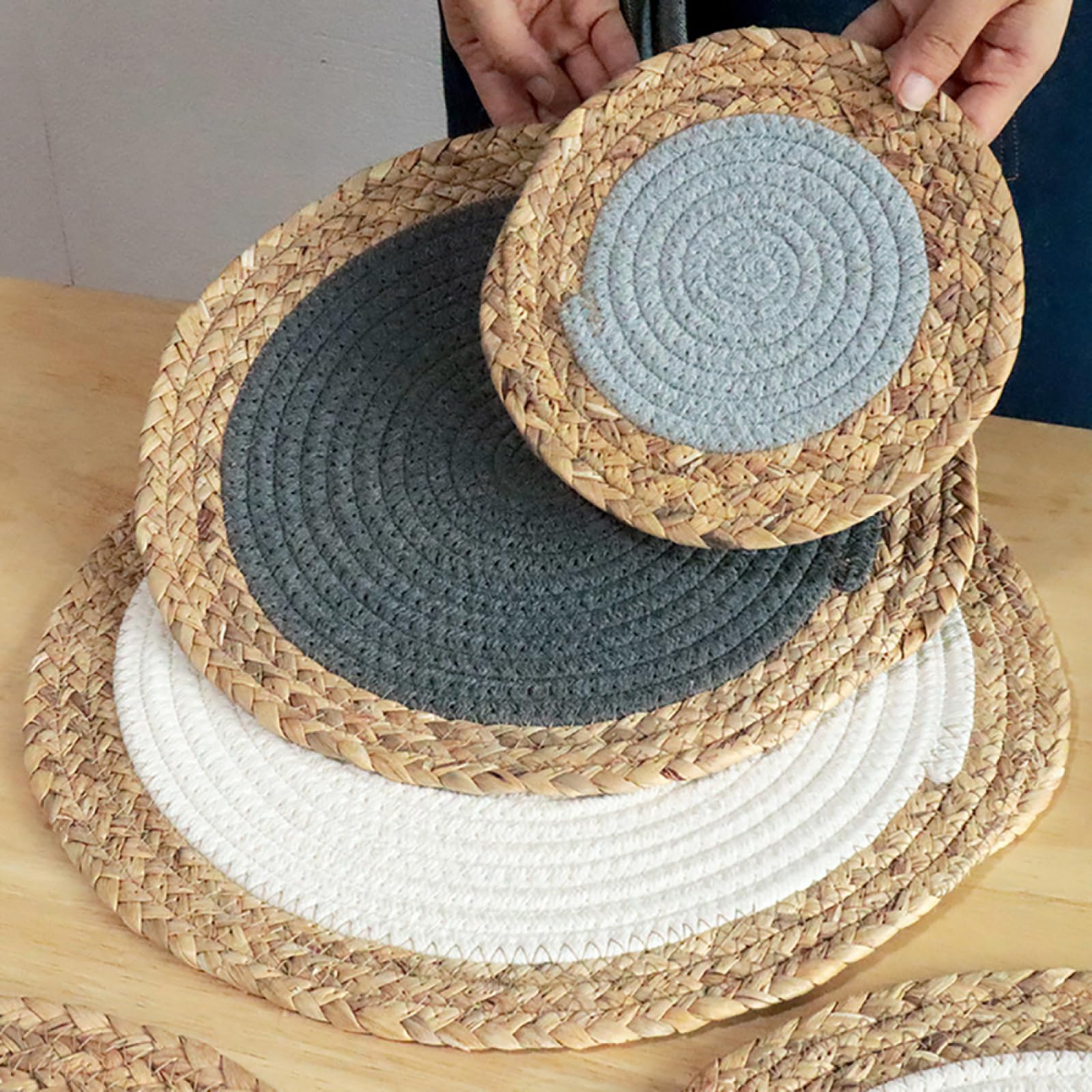 Tovagliette All'americana Intrecciate Per Decor Da Scrivania|Tovagliette Durevoli In Stile Rustico Rotonde,Grigio Scuro,20 Cm (7,8 Pollici) - 8 Pezzi