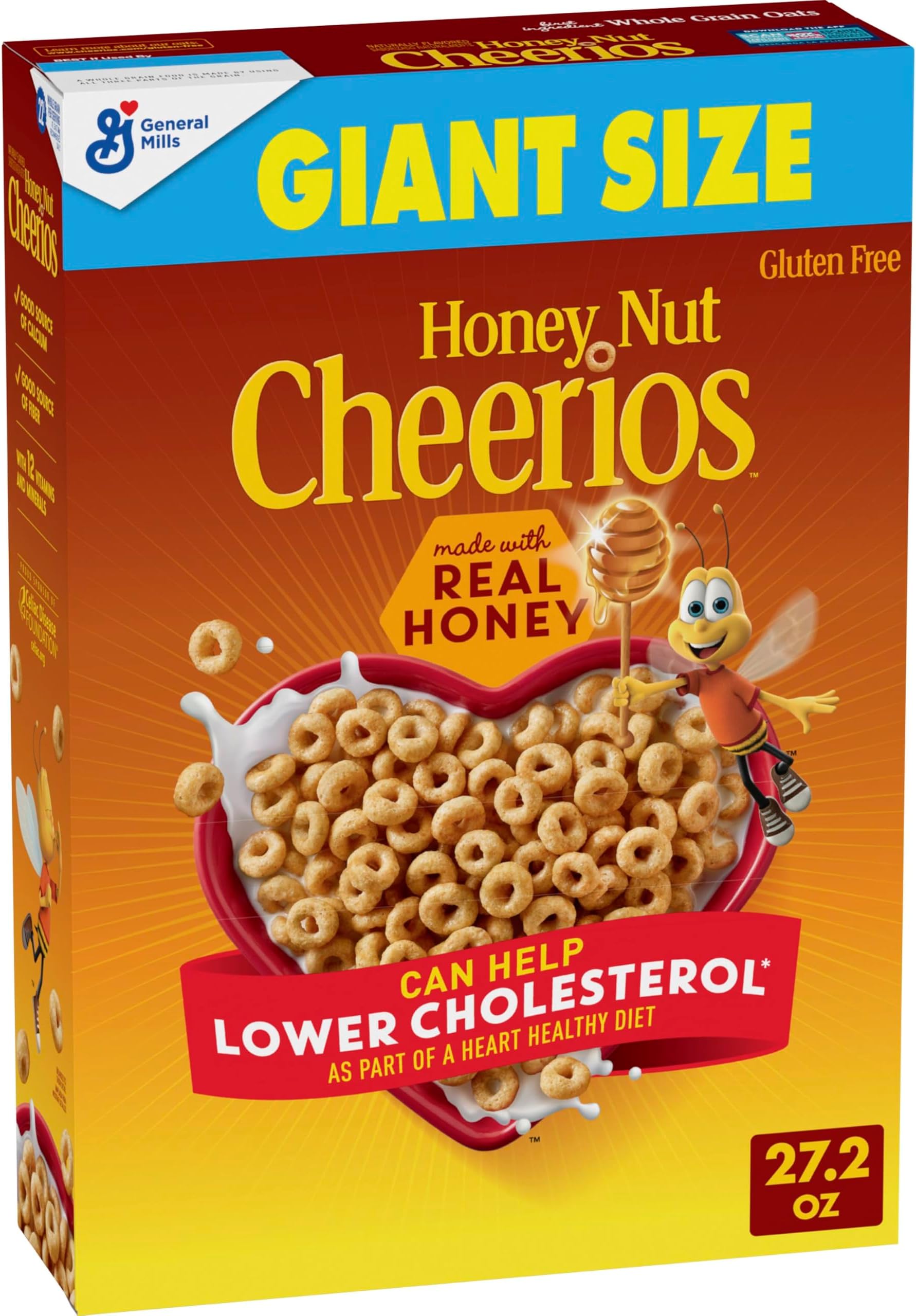 Honey Nut Cheerios, Breakfast Cereal with Oats, Gluten Free, 27.2 oz