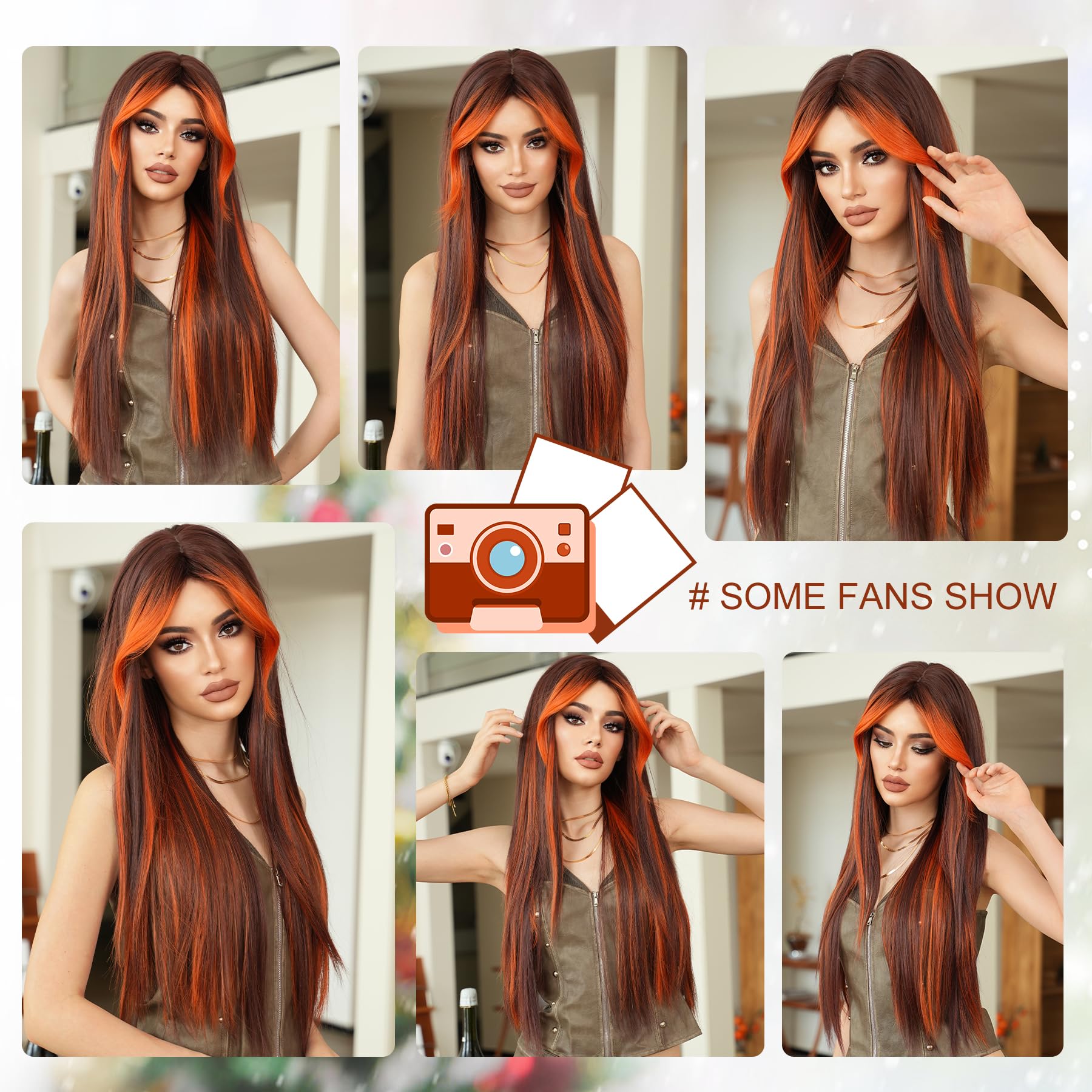 Amazon.com : 7JHH WIGS 31in Ombre Orange Brown Long Straight 