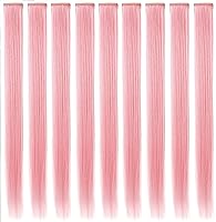 Vista 2 de 9 piezas de extensiones de cabello rosa ahumado con clip para fiesta de princesa, peluca de disfraces de Navidad para mujer (rosa claro)