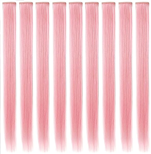Miniatura 2 de 9 piezas de extensiones de cabello rosa ahumado con clip para fiesta de princesa, peluca de disfraces de Navidad para mujer (rosa claro)