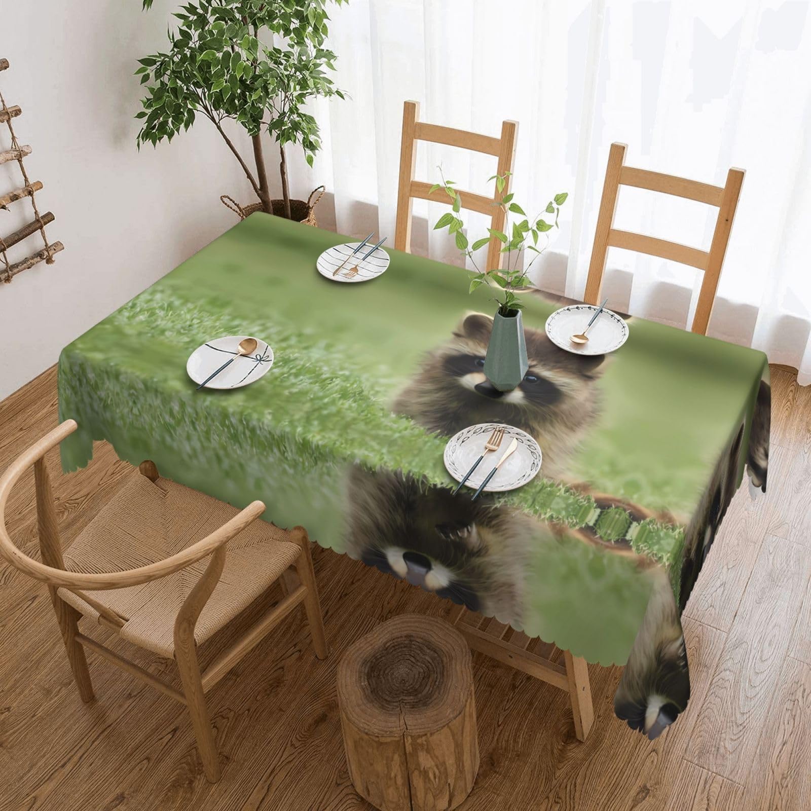 LPLSNWS Raccoon Patterned square lace tablecloth, oil-resistant, washable, suitable for home use as a dining table cover.