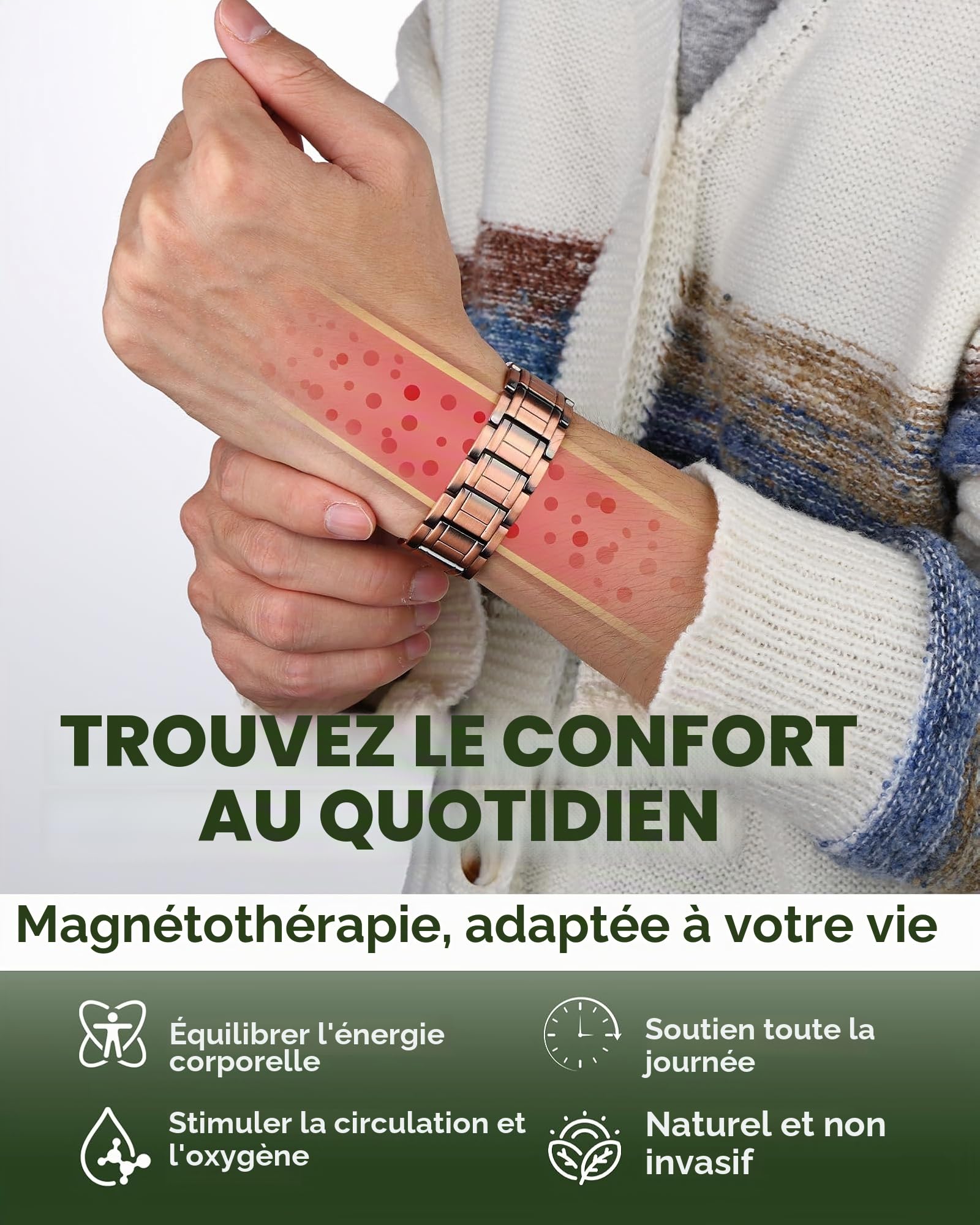 MagEnergy Bracelet en Cuivre à 99,99% pour Homme, Bracelet Magnétique avec Aimants Haute Puissance, Bracelet Réglable avec Outil de Retrait et Écrin Cadeau