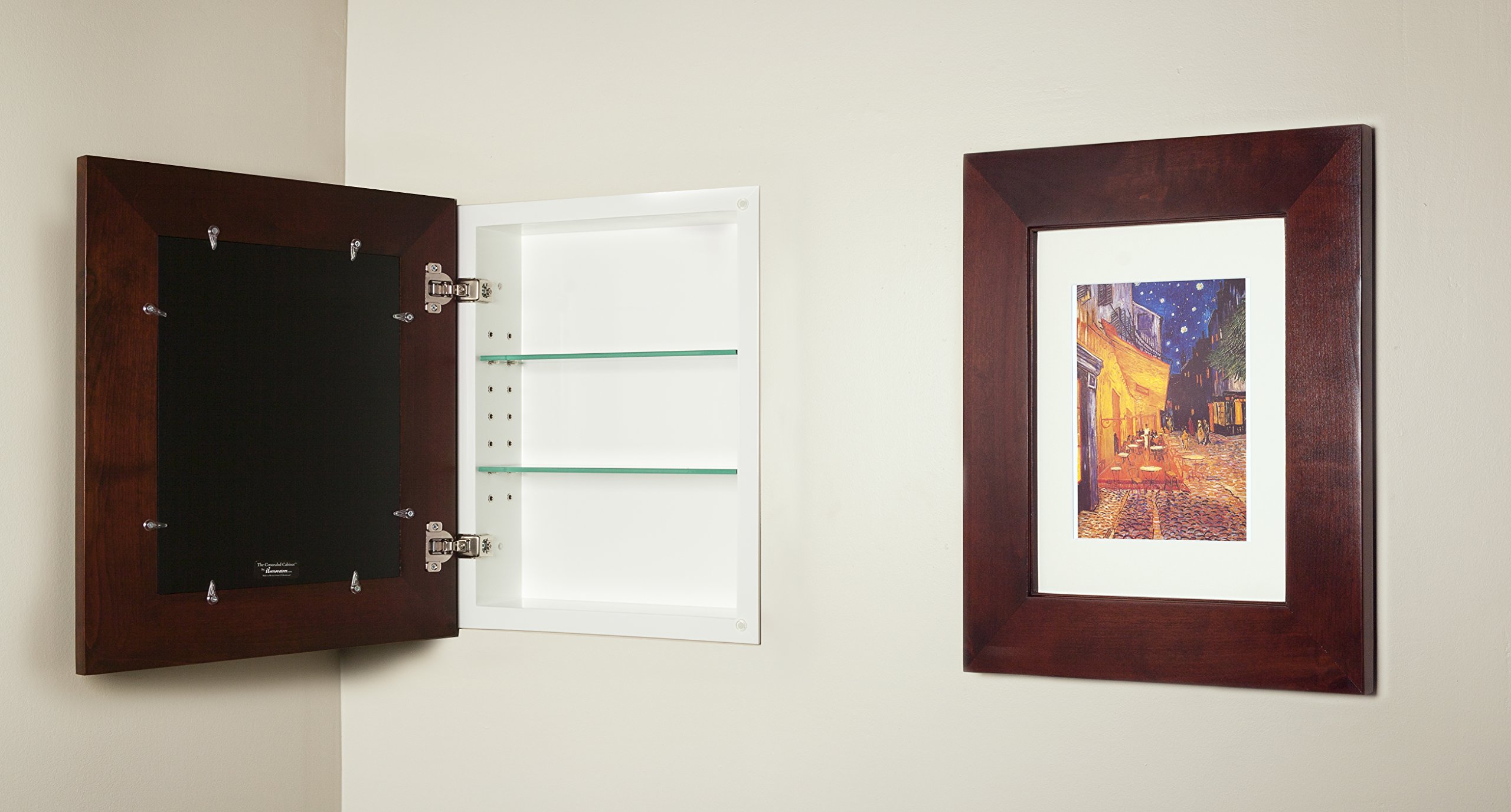 13x16 Espresso Concealed Medicine Cabinet (Regular), a Recessed Mirrorless Medicine Cabinet with a Picture Frame Door