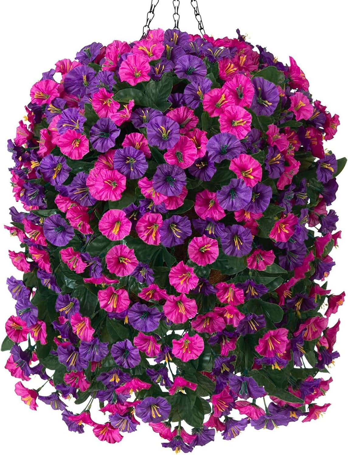 ( color different) Artificial Fake Flowers Plants Hanging Baskets for Outdoor Outside, Faux Silk Hanging Dark Purple and Fuchsia Morning Glory Trailing Vines UV Resistant Look Real for Porch Patio Home Decoration Dark Purple+fuchsia