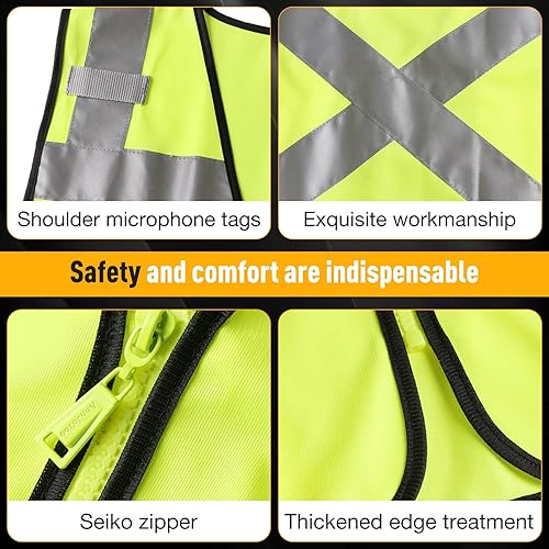 Miniatura 4 de Chaleco de seguridad clase 2 con cremallera frontal y múltiples bolsillos, chaleco de alta visibilidad, cumple con las normas ANSIISEA