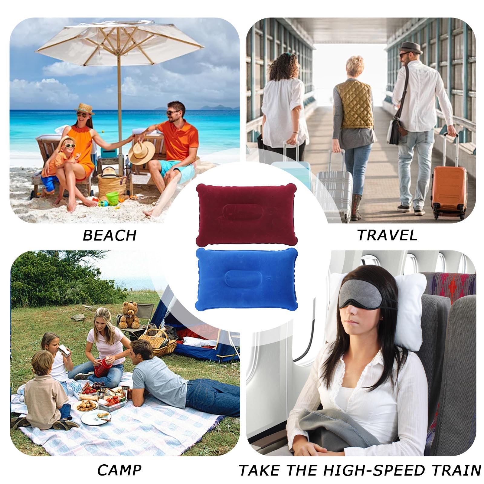 Almohadas inflables GWAWG para camping, viajes, playa, cuello, superficie flocada, ultraligeras portátiles