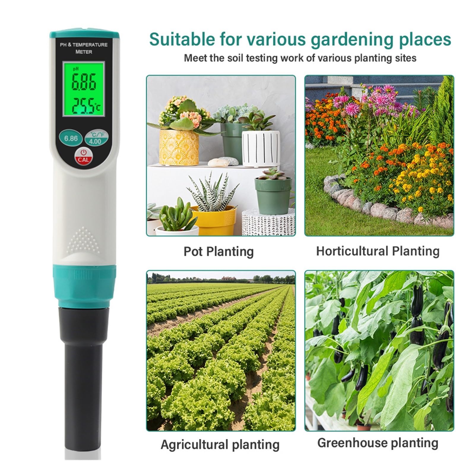 2 In 1 Boden PH Meter Digital Temp Säure Boden Tester Sensor Analysator for Outdoor Pflanzen Garten Genaue Messung(3PCS)