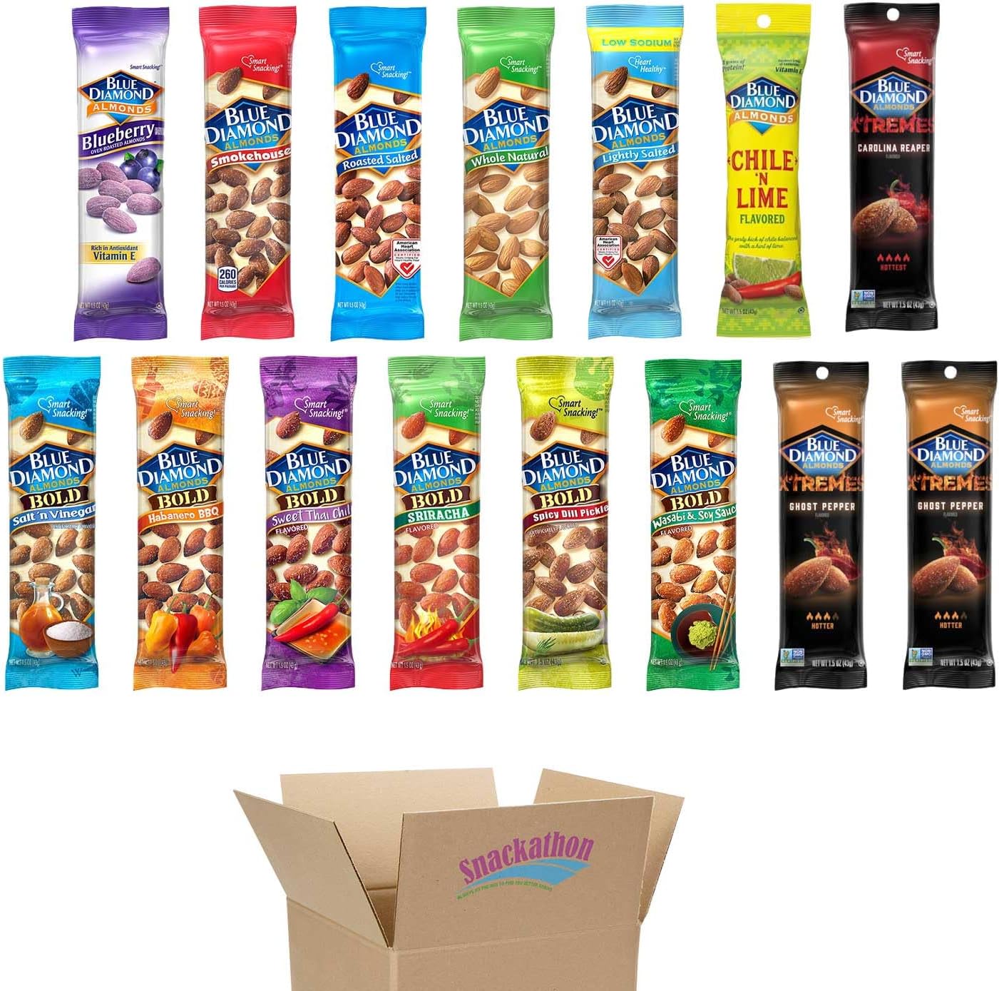Almond Variety, All Flavors, 1-2 Bags each Flavor, 1.5 Ounce (Pack of 15)