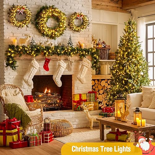 Miniatura 3 de JMEXSUSS 400 luces LED de Navidad blancas cálidas para exteriores, luces de árbol de Navidad de 132 pies con control remoto, 8 modos de luz interior