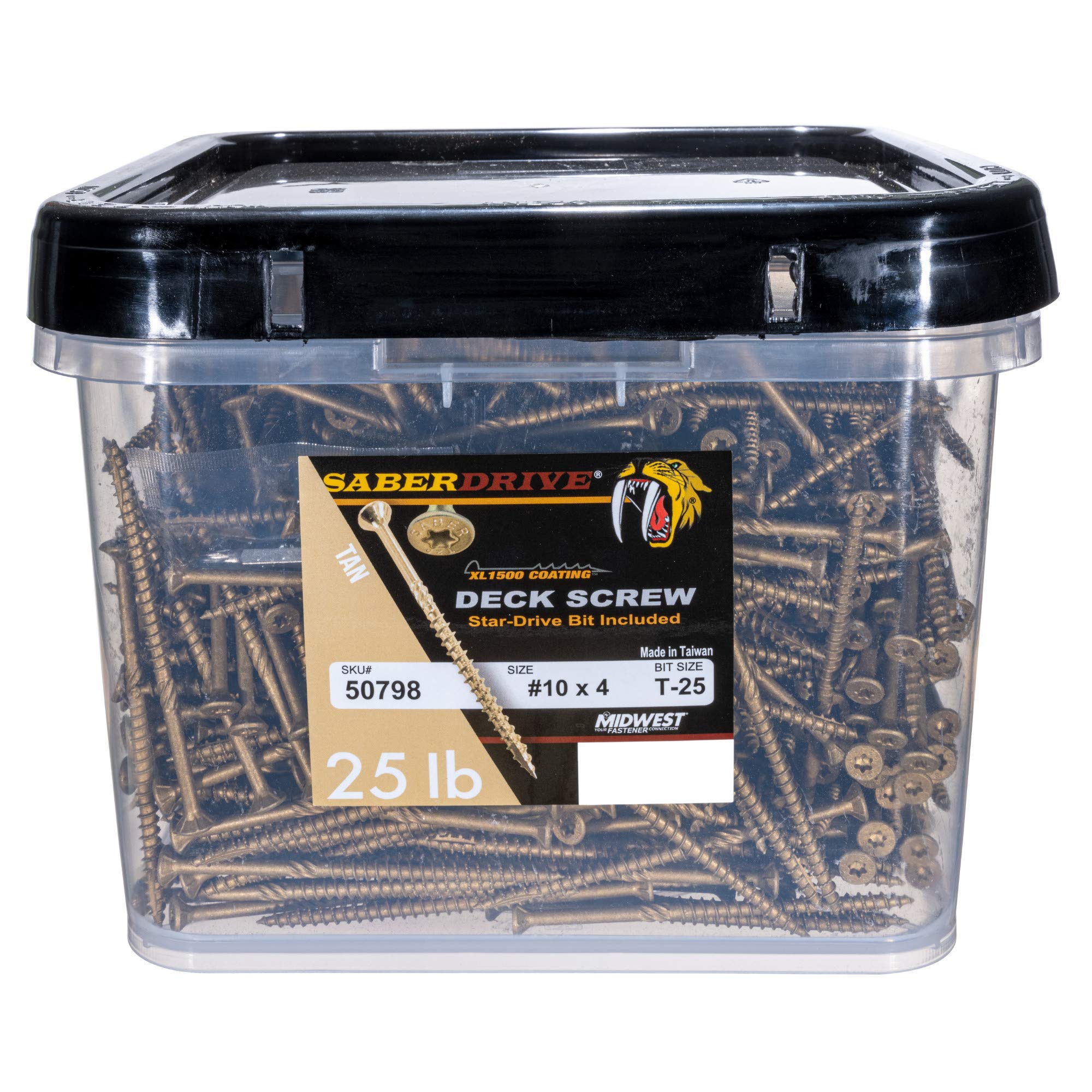 IMSCREWS #10 X 5" Deck Screws – 25-Pack, Carbon Steel, Star Drive, Coarse Thread, Anti-Corrosion Tan Coating For Exterior Wood Projects