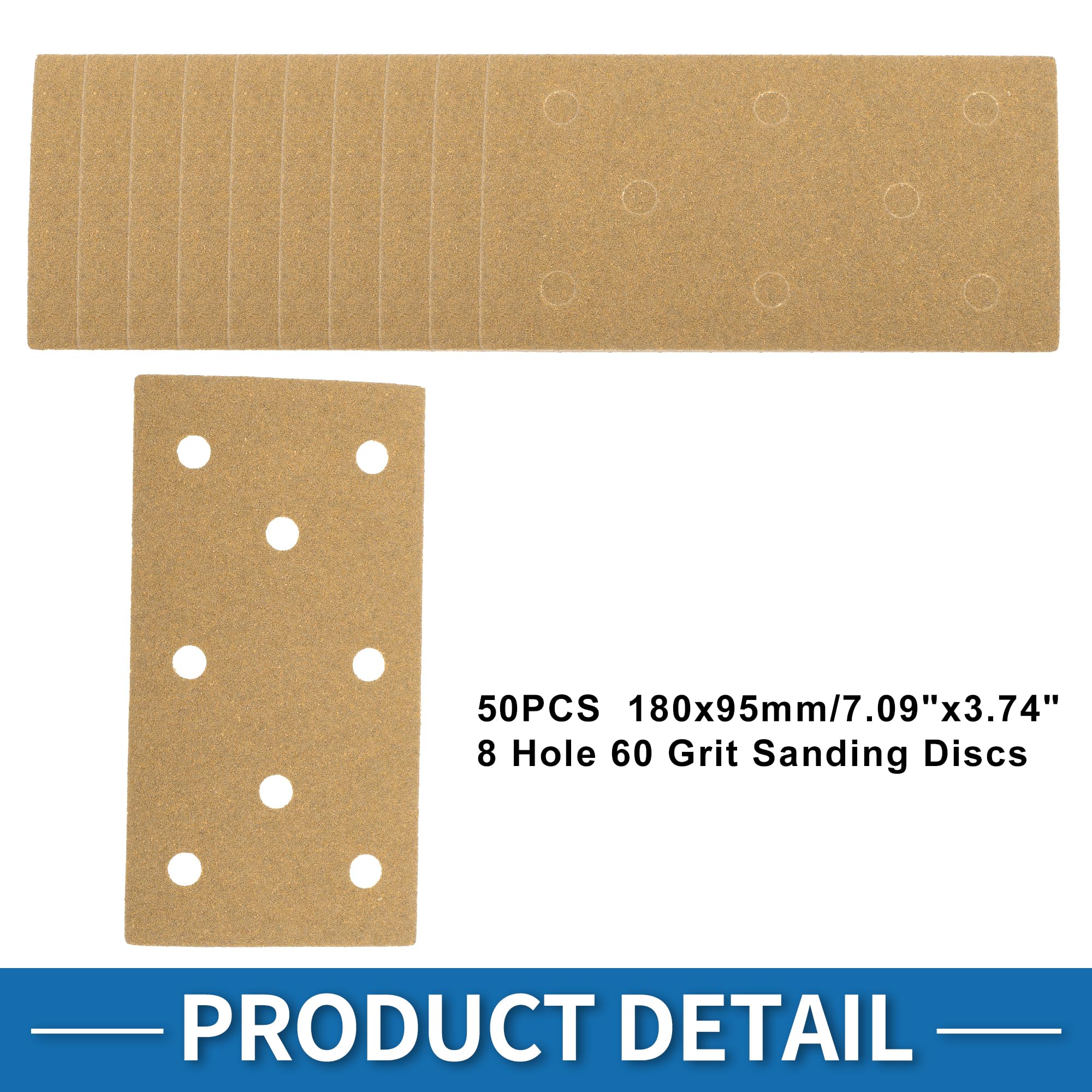 A ABSOPRO Sandpaper Hook & Loop Sanding Sheets 7.09Inch x 3.74Inch Yellow 50 Pcs P60 Rectangular Flocking 8 Hole Efficient Grinding and Polishing - Image 4