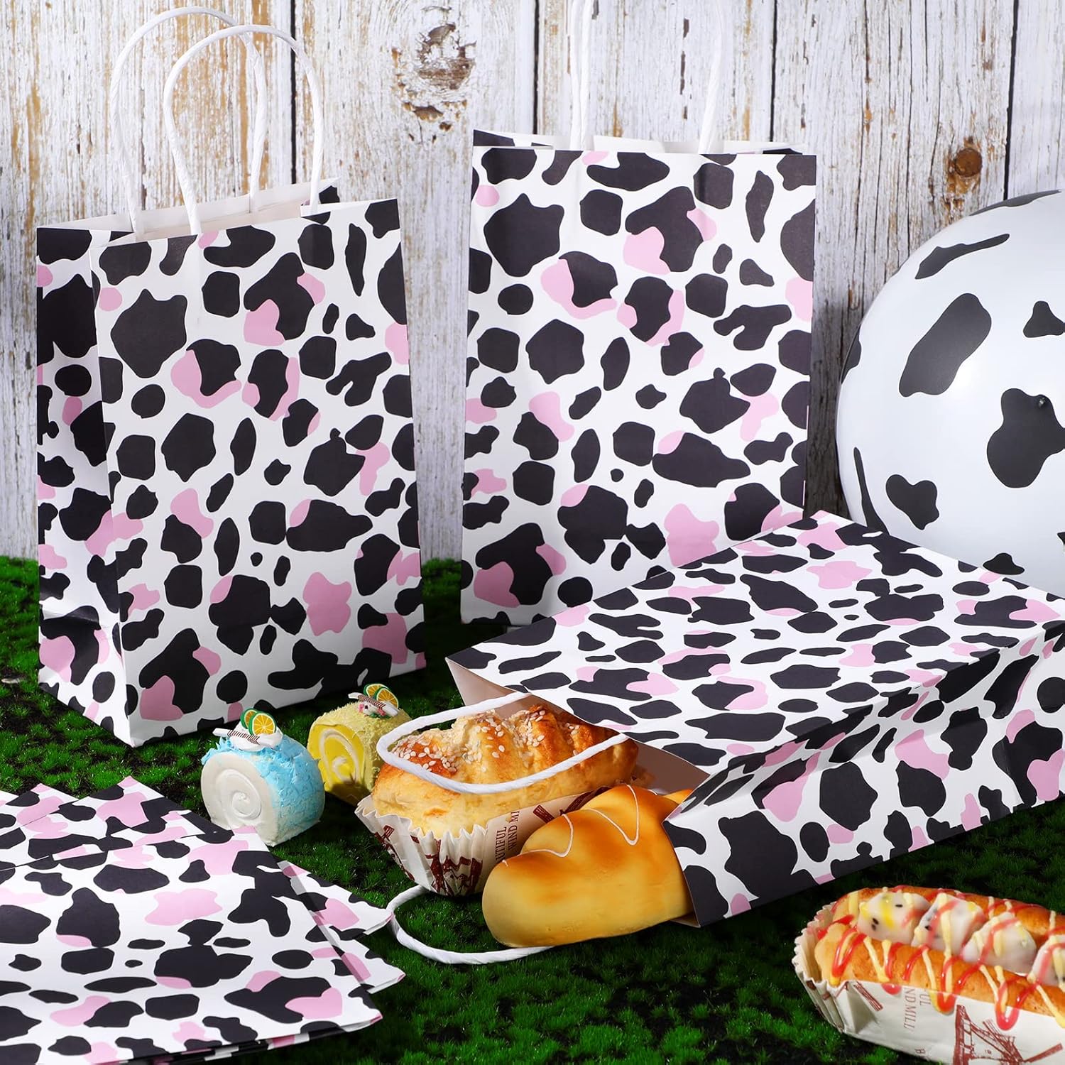 TaoBary 16 Pcs Pink Cow Party Favor Gift Bag Cow Print Candy Goodies Bags with Handle Disco Cowgirl Birthday Decorations for Farm Animal Baby Shower Western Cowboy My First Rodeo Party Supplies - Image 4