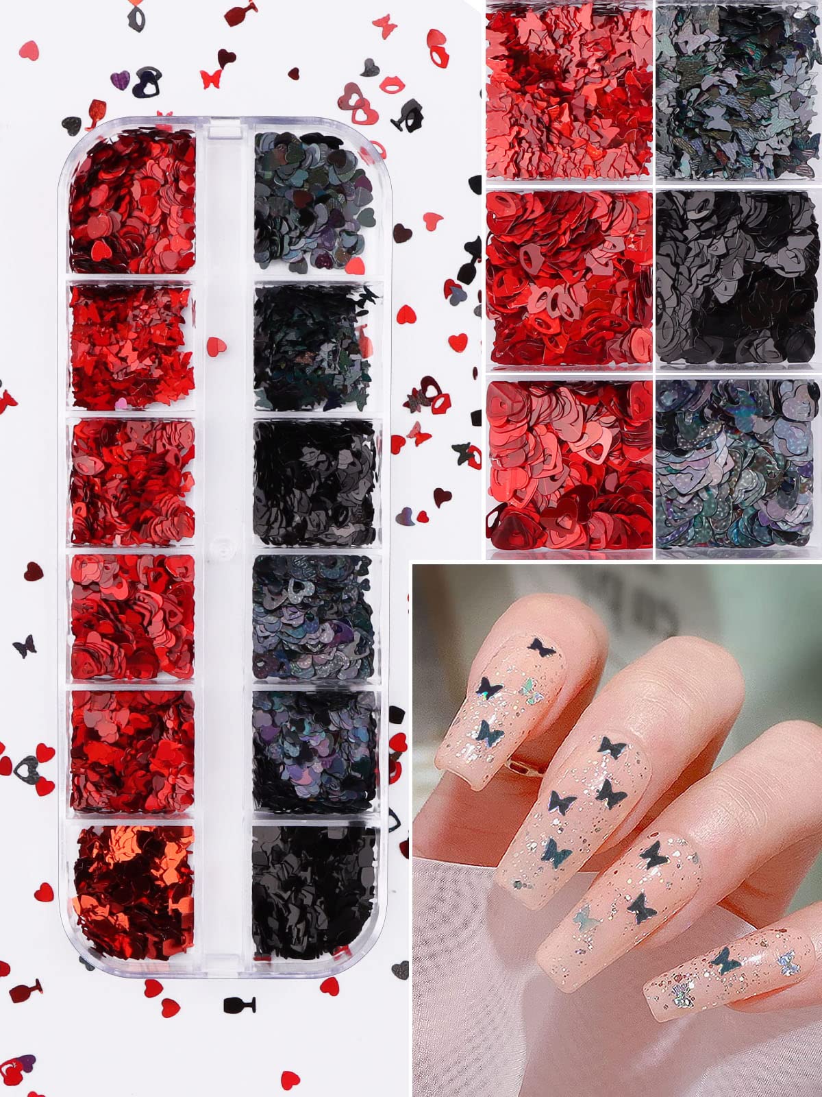 Nagel Glitter Vlokken | 6 Kleuren Holografische Glitter Hartjes