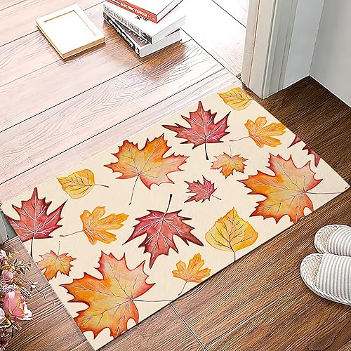 Autumn Indoor Bath Mat, Anti-Slip Machine Washable Entry Rug Easy Clean Welcome Mat Floor Mat for Inside Home Decoration Thanksgiving Day Maple