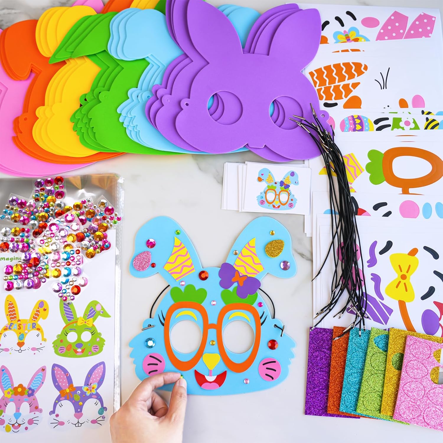Winlyn 24 Sets Easter Bunny Masks Craft Kits DIY Foam Easter Bunny Party Mask Art Sets Bunny Face Stickers Arts and Crafts for Kids Party Favors Spring Easter Classroom Activities Art Project