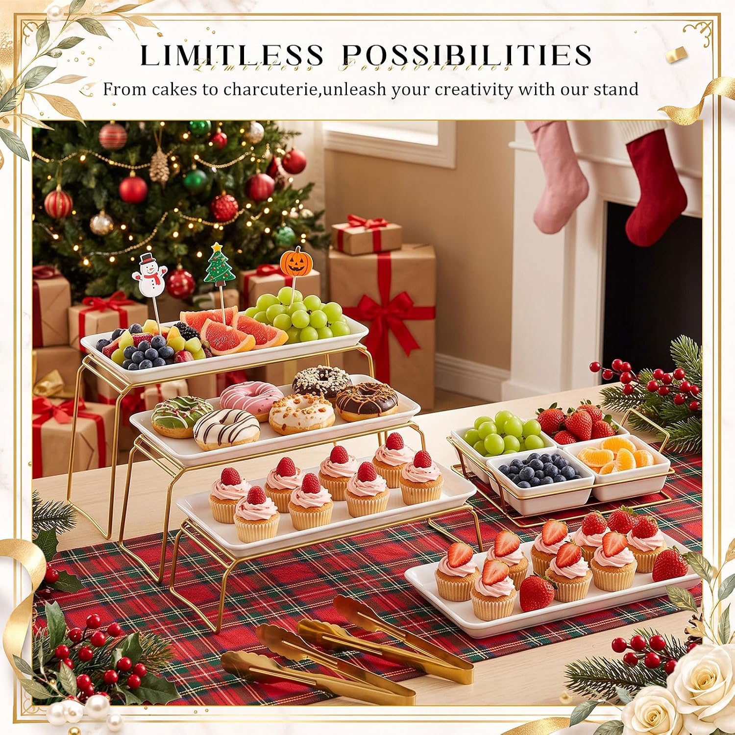 Hushee 14 Pcs Extra Large 4-Tier Melamine Serving Tray Set, 32x22x10 Inch