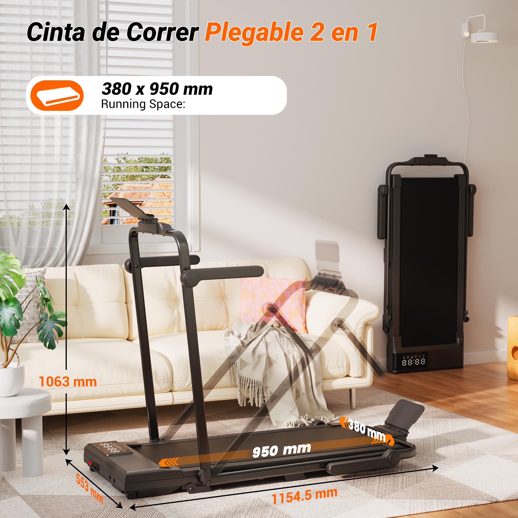 Copant Cinta de Correr Plegable, Cinta de Correr Inclinable de 3 CV, Carga Máxima de 136 kg, 1-12 km/h Cinta de Correr para el Hogar o la Oficina