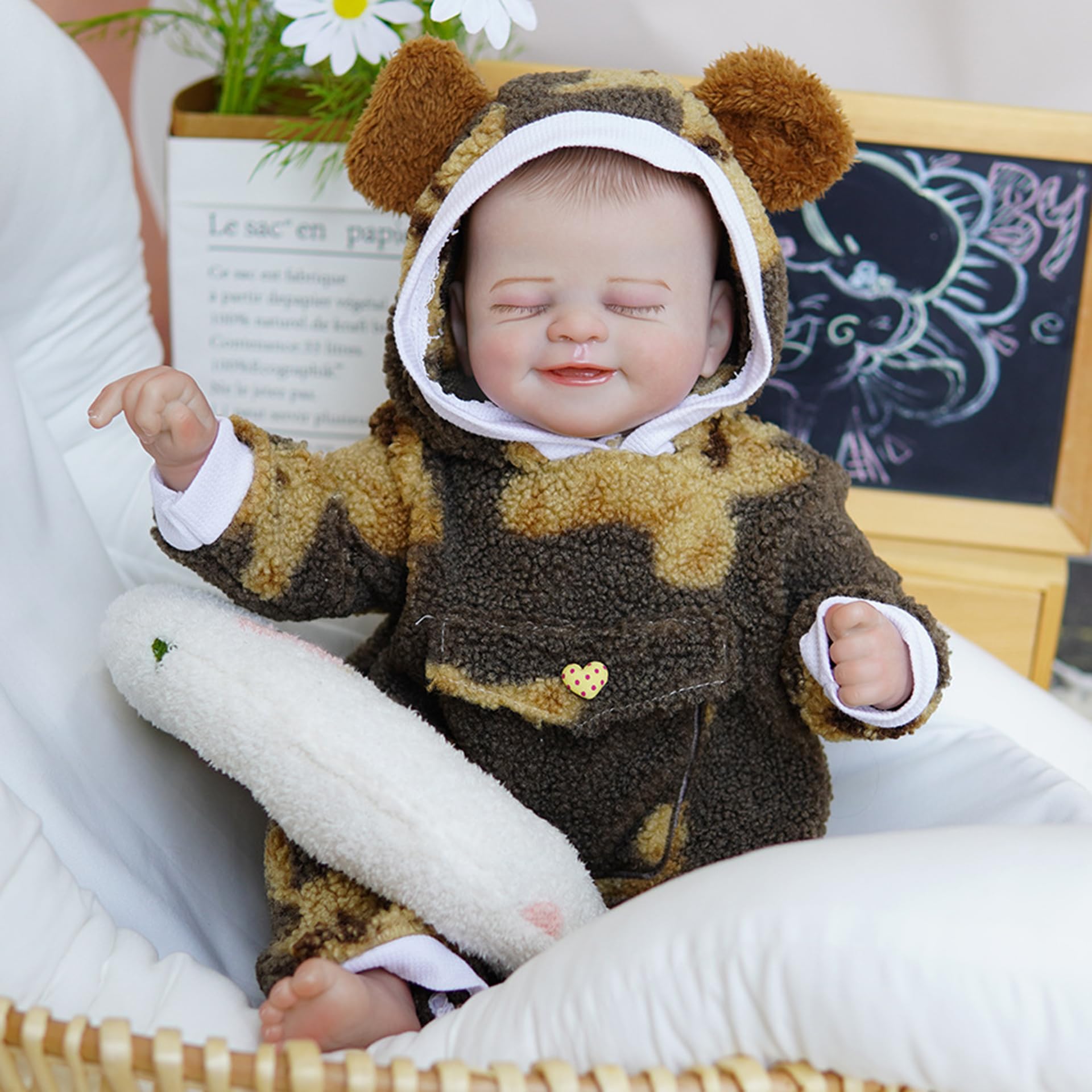 YIHANGG 45cm Bambola Bebe Reborn Realistica Maschio Bambole Reborn Che Sembrano Vere Occhi Chiusi Bambolotto Neonato Reborn Compleanno Natale Regalo
