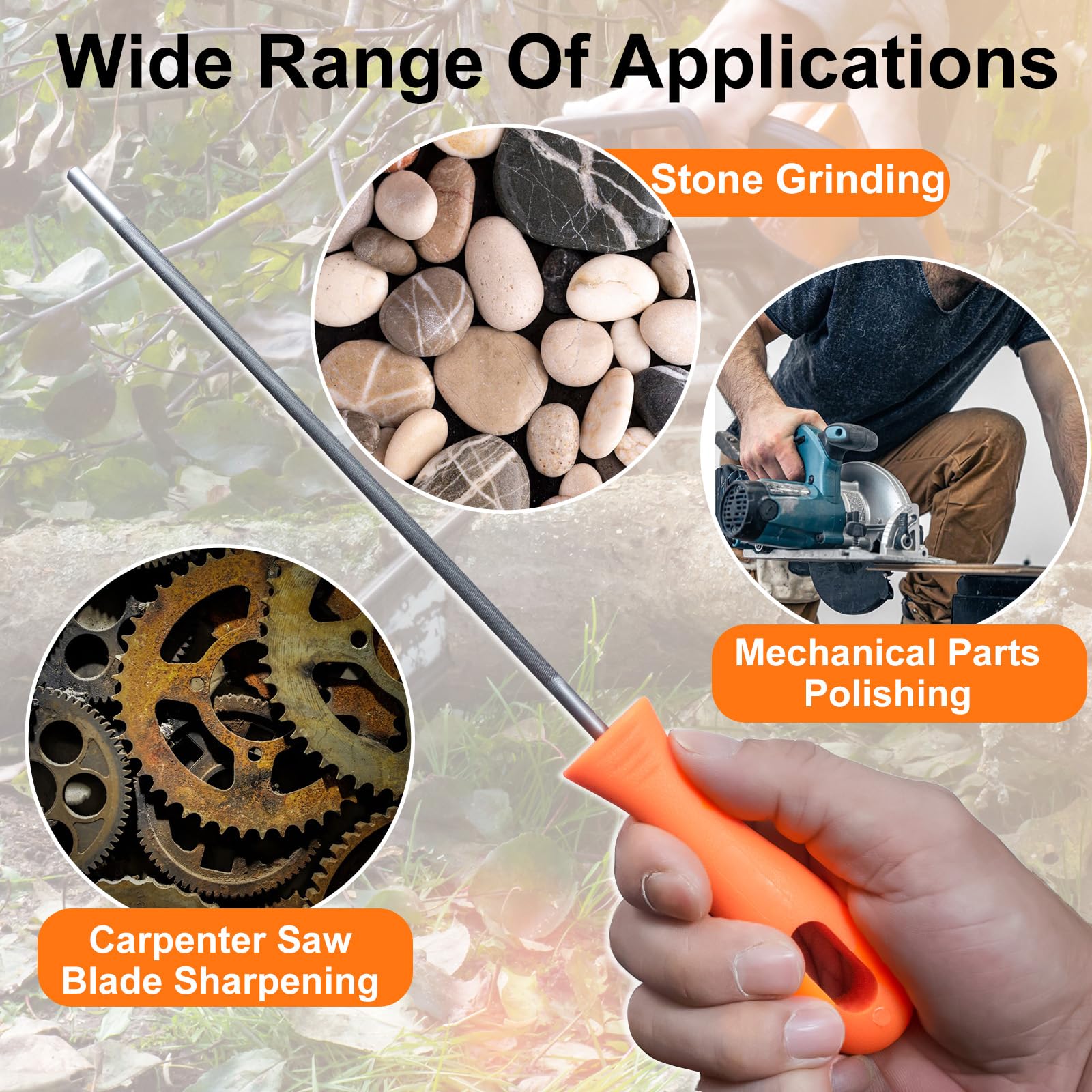 Lima de motosierra de 3 piezas, kit de lima de motosierra con mango de plástico para motosierra, accesorios de herramientas de afilador de motosierra de acero duradero (5/32, 7/32, 3/16