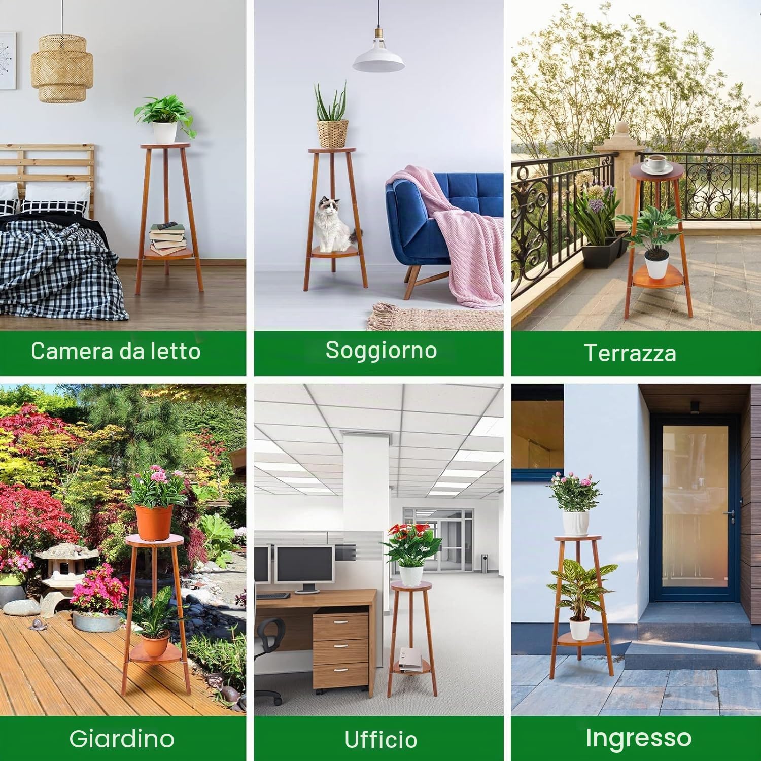Porta Piante da Interno ed Esterno, supporto convertibile | a 2 ripiani per piante – Fioriera in Legno, Comodino, Tavolino, Porta Vasi Decorativo per Giardino, Balcone, Soggiorno