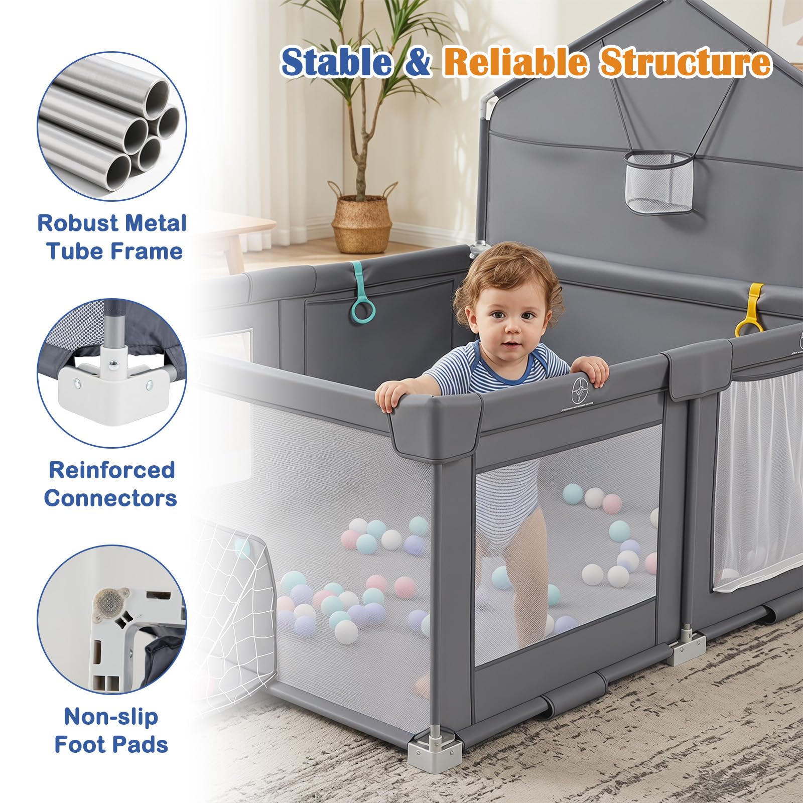 FANTASK Parque infantil plegable con bolsa de transporte (185 x 150 cm