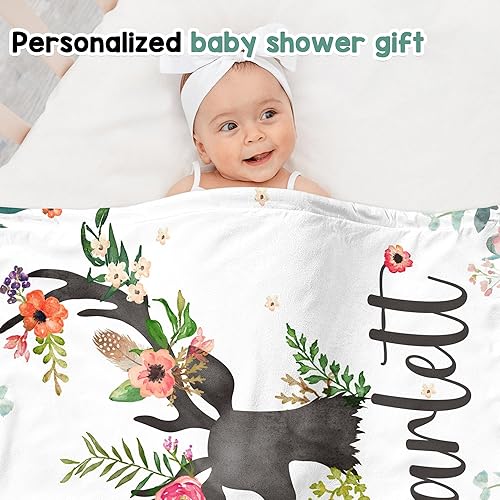 Miniatura 2 de J&SBGFT Manta personalizada para bebé niña, manta de bebé personalizada, manta de envoltura con nombre de niña, mantas de recepción de ciervos,