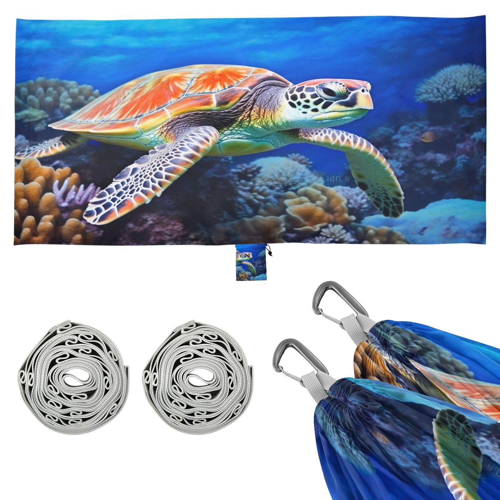 Haskirky Sea Turtle Camping Hammock, Single Portable Hammocks with Tree Straps & Attached Carry Bag, 330Lbs Capacity Perfect for Outside Indoor Hiking Beach Backpack Travel