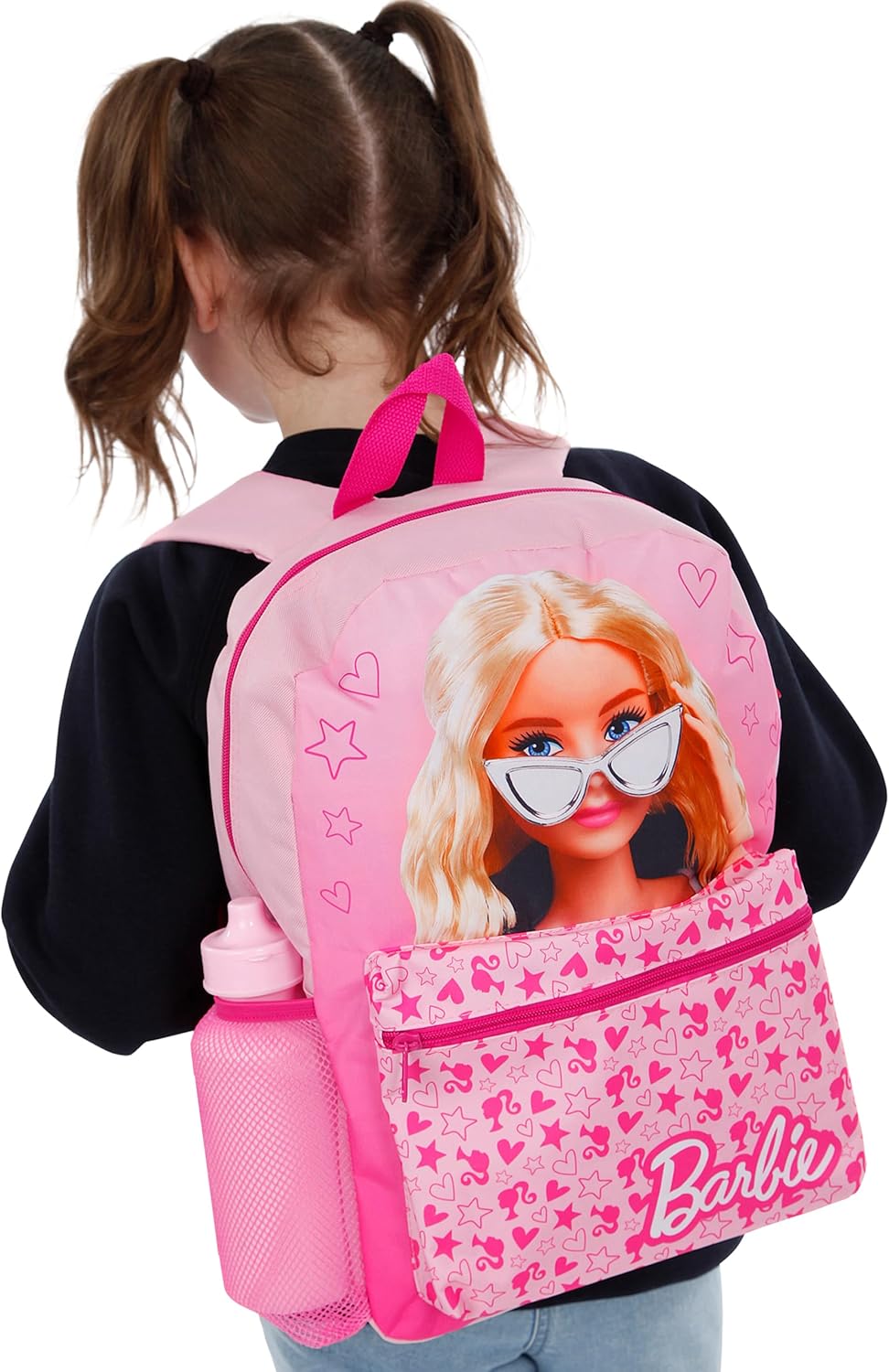 Barbie Backpack 4 Piece Set | Girls School Bag Set | Girls Backpack Lunch Bag Water Bottle and Pencil Case | One Size Pink