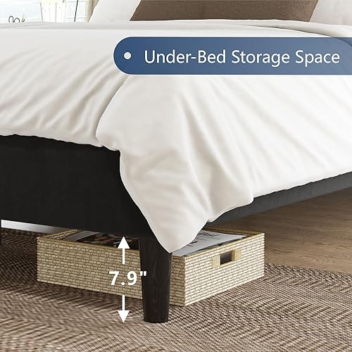 Miniatura 21 de VanAcc Base de cama tamaño Queen, plataforma tapizada de terciopelo con cabecera capitoné de canal, base de colchón con listones de madera, no