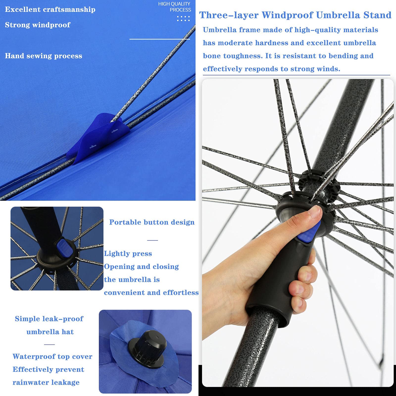 Parasol przeciwsłoneczny na zewnątrz Wodoodporny parasol ogrodowy Parasol stołowy na zewnątrz Wygodny wzór z guzikami 8 wytrzymałych żeber na taras ogrodowy, p(2,2 m)