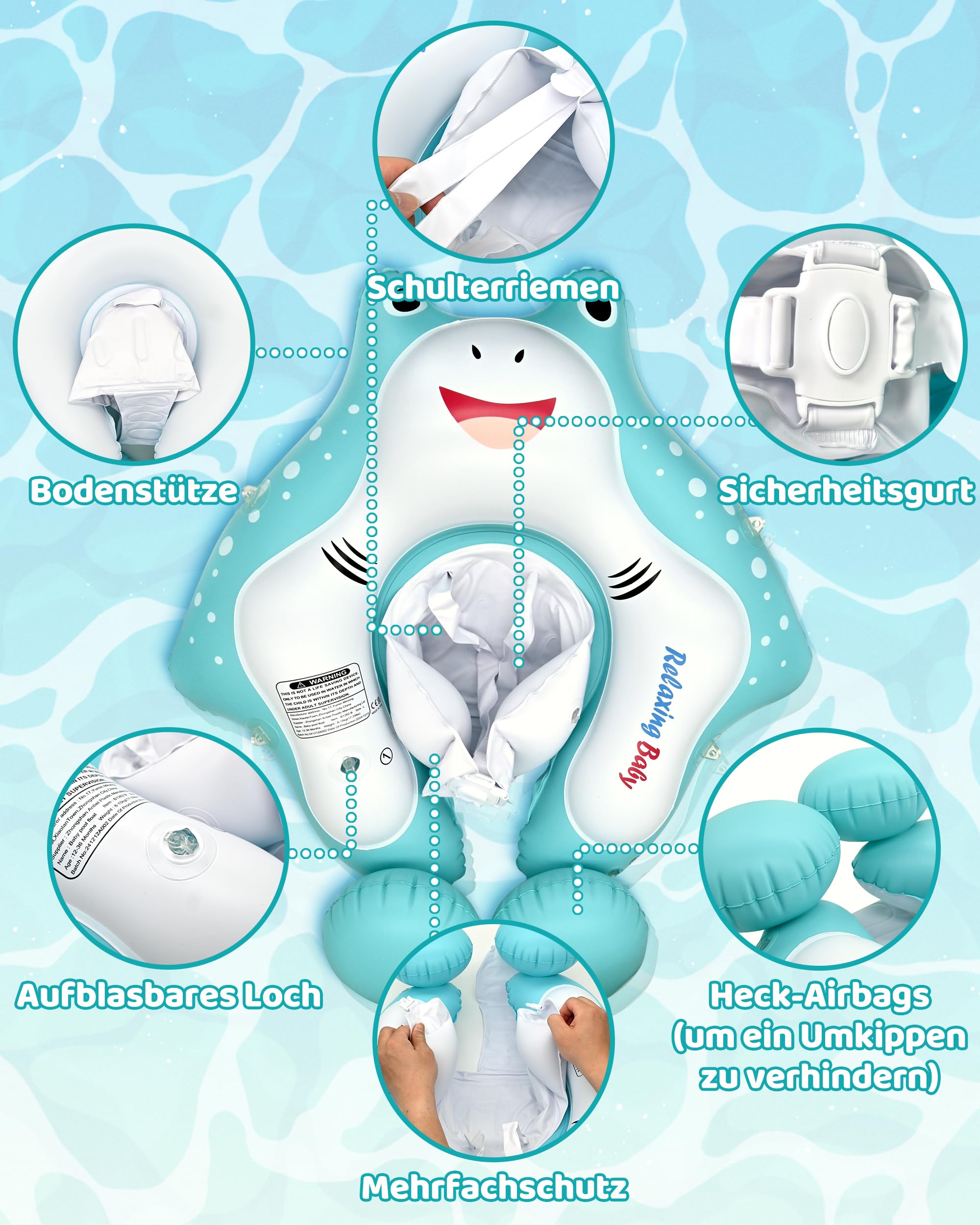 Galleggiante per bambini con baldacchino, galleggiante per piscina con seggiolino di sicurezza, galleggiante da nuoto e galleggiante per bambini da 12 a 36 mesi (L: 12-36 mesi)