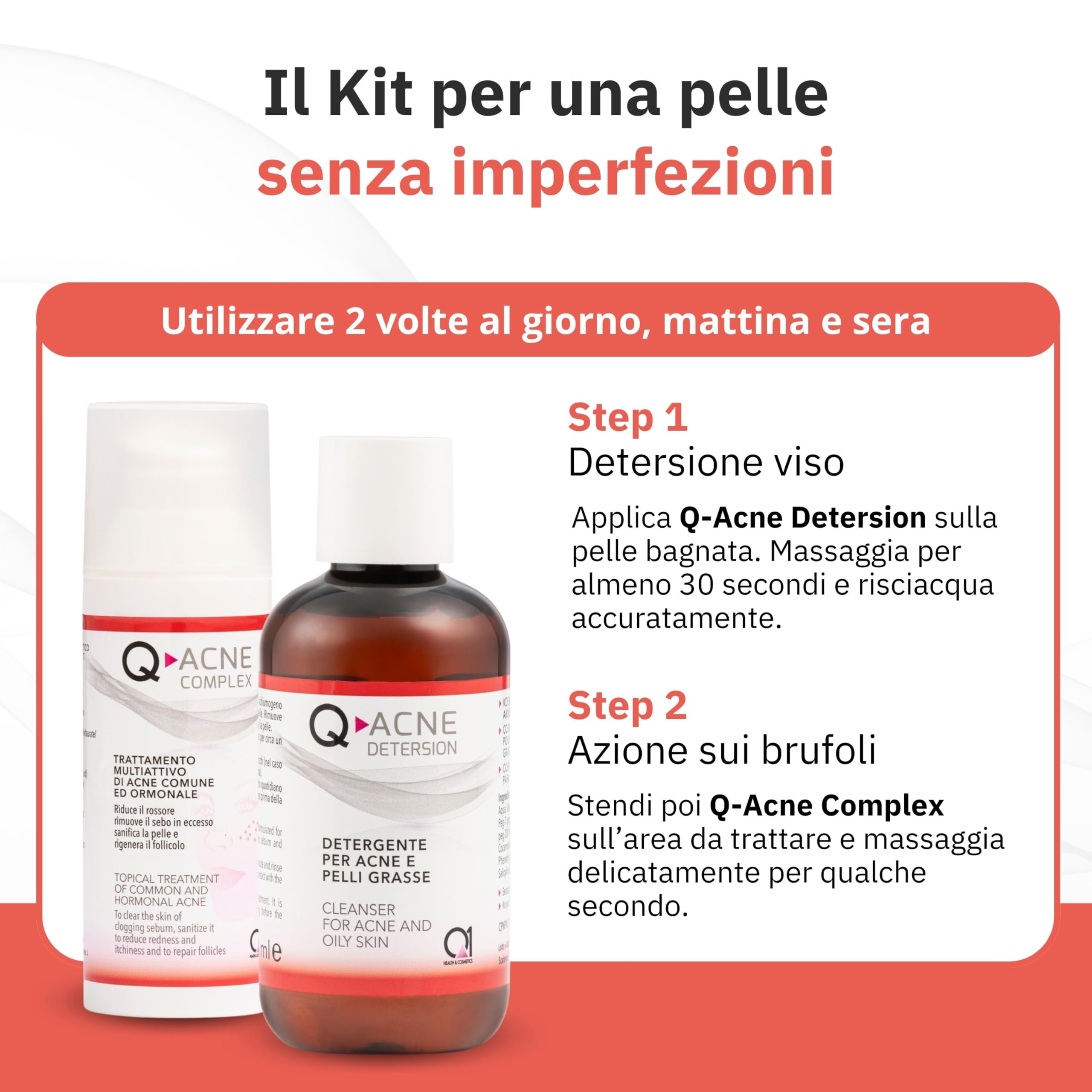 Q-Acne Complex Kit Completo per Trattamento Acne, Crema Acido Salicilico Viso e Sapone Detergente