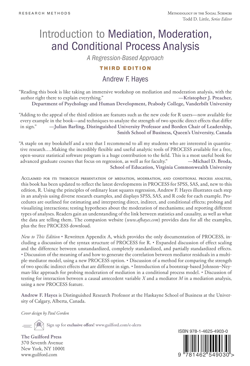Introduction to Mediation, Moderation, and Conditional Process Analysis: A Regression-Based Approach (Methodology in the Social Sciences Series)      Third Edition