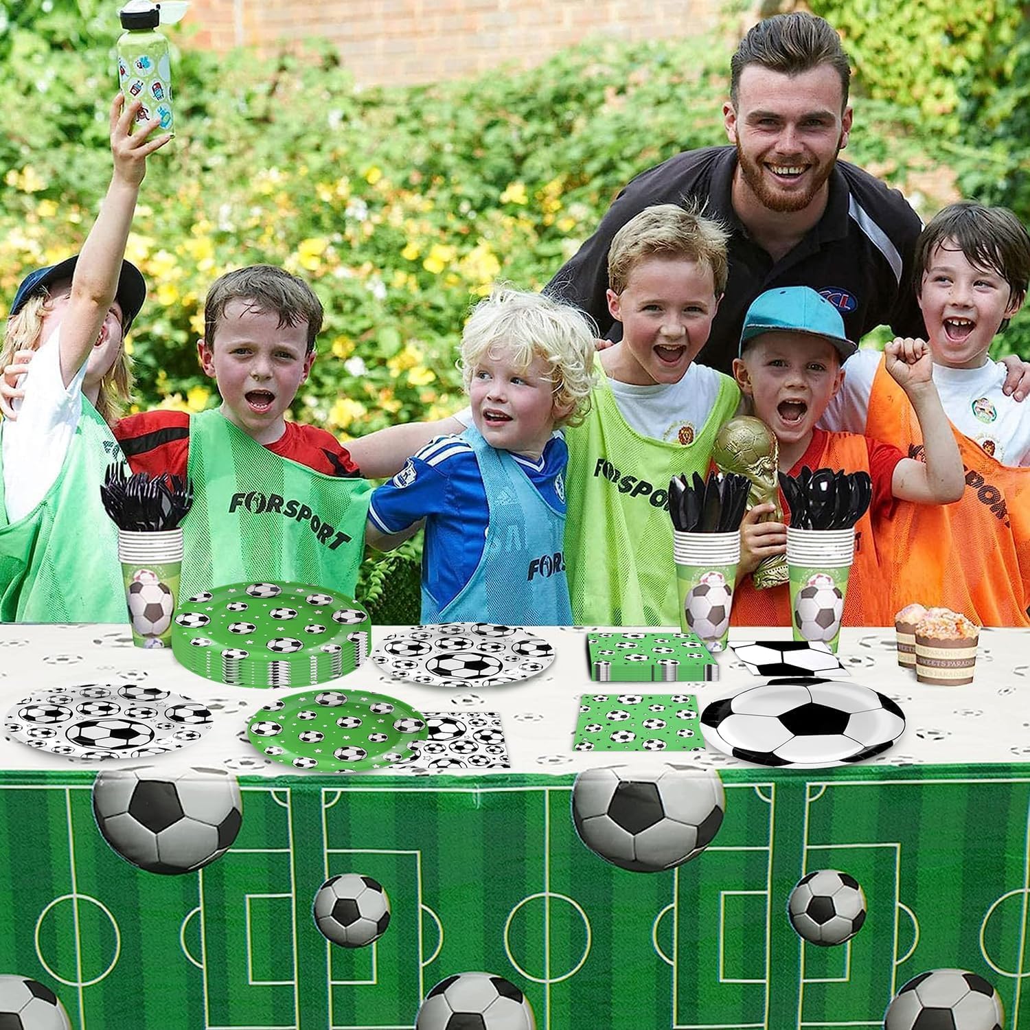 120Pcs Soccer Party Decorations Soccer Birthday Party Supplies Tableware Set Disposable Soccer Print Paper Plates and Napkins for Baby Shower Sports Theme Birthday Decorations - Image 5