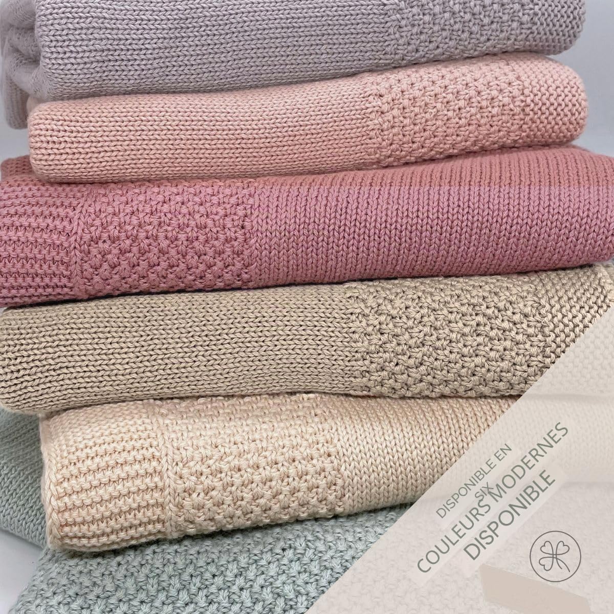 DIKOS® Couverture pour bébé en 100% Coton Bio GOTS | Couverture tricotée Douce pour Nouveau-né avec Bordure pour Fille/garçon Toute l'année | Durable en Coton | Cadeau de Naissance (Beige Naturel)