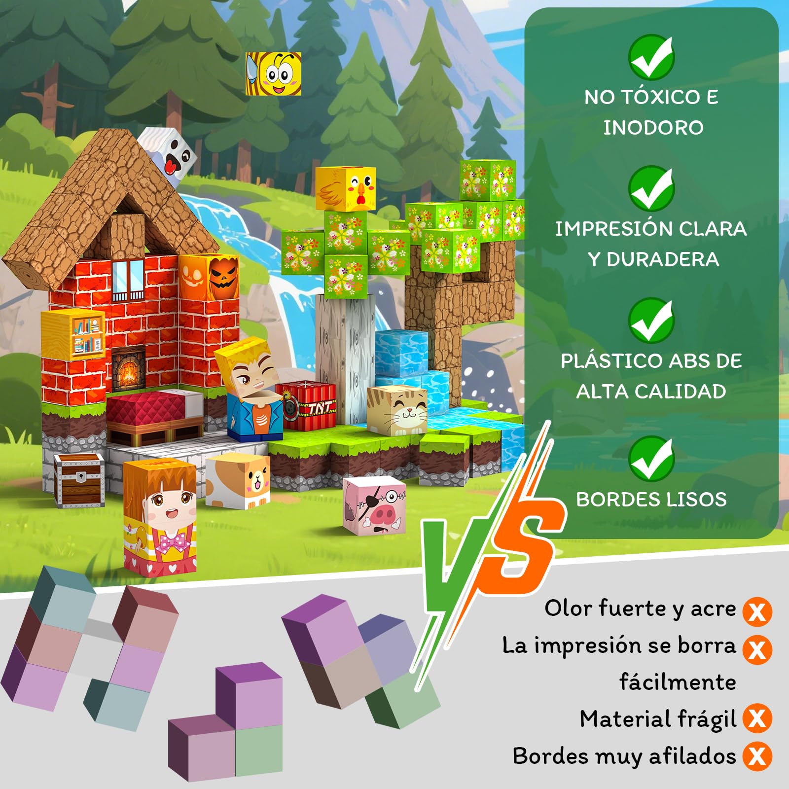 Bloques Magneticos Construccion Niños 100 Piezas 2CM 3+ Magneticas,Juego Magnetic Blocks Tiles Construcción,Juguetes Montessori para Niños4 5 6 7 8 9 10 11 12Regalos de Cumpleaños para Niñas — view 6