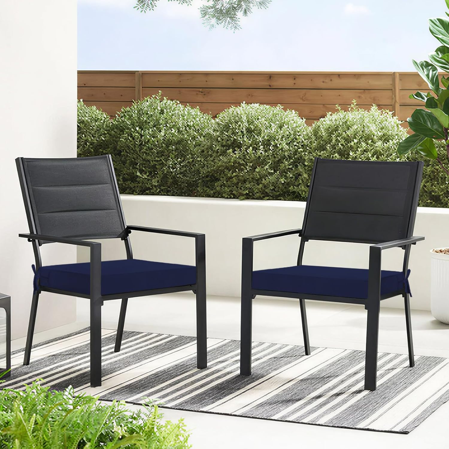 Basic Beyond Outdoor Chair Cushions for Patio Furniture, Waterproof Outdoor Seat Cushions Set of 4 19 x 19, Patio Chair Cushions Set of 4 with Ties and Handle, Navy Blue