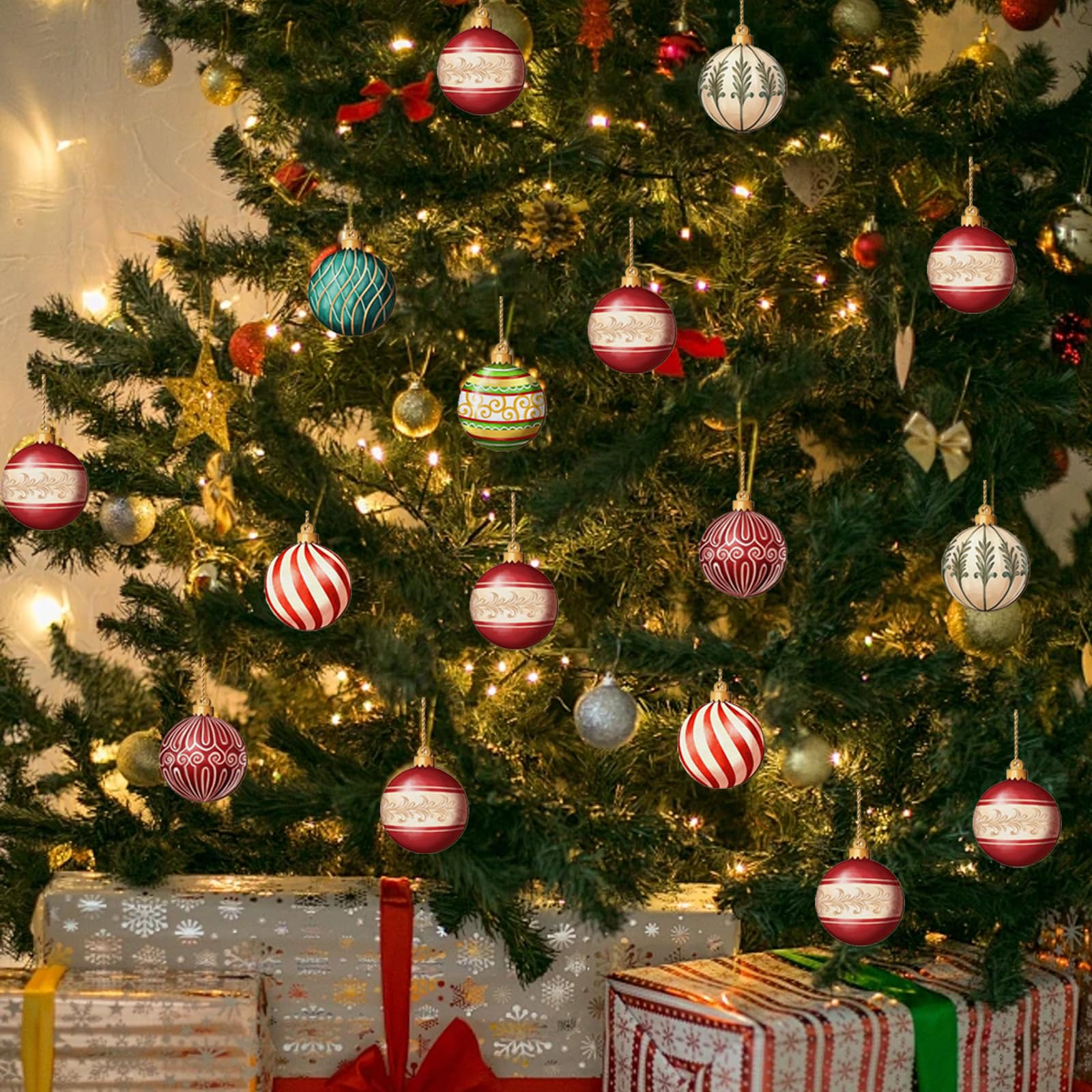 24 Piezas Adornos Arbol Navidad Bola de Madera, Set de Decoracion Arbol de Navidad con SOGA, Adornos Navidad Arbol Apto para Colgar, Christmas Tree Decorations para Niños y Adultos