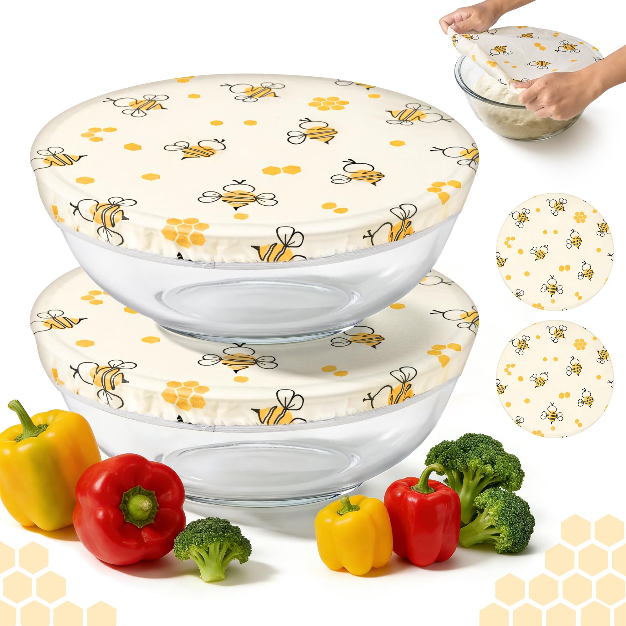 Reusable Bowl Covers for Bread Proofing, 2 Large Beeswax Bowl Covers with Elastic Band, 12 in Sourdough Bowl Cover for Food Storage and Food Preservation, Gifts for Bakers