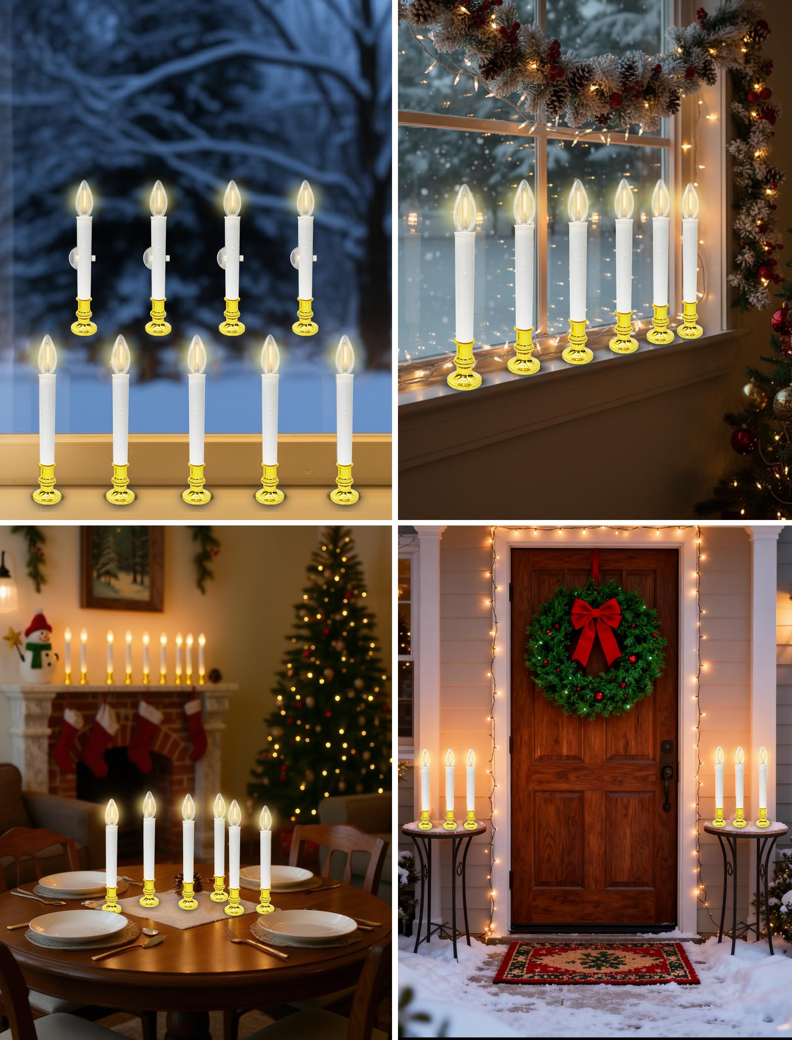 LED-Weihnachts-Fensterkerzen mit Timer, 26,7 cm, flammenlose Kerzen mit C26 0,6 W weichen weißen Leuchtmitteln, E12-Sockel, batteriebetrieben mit 4,5 cm Messinghaltern und Saugnäpfen, für