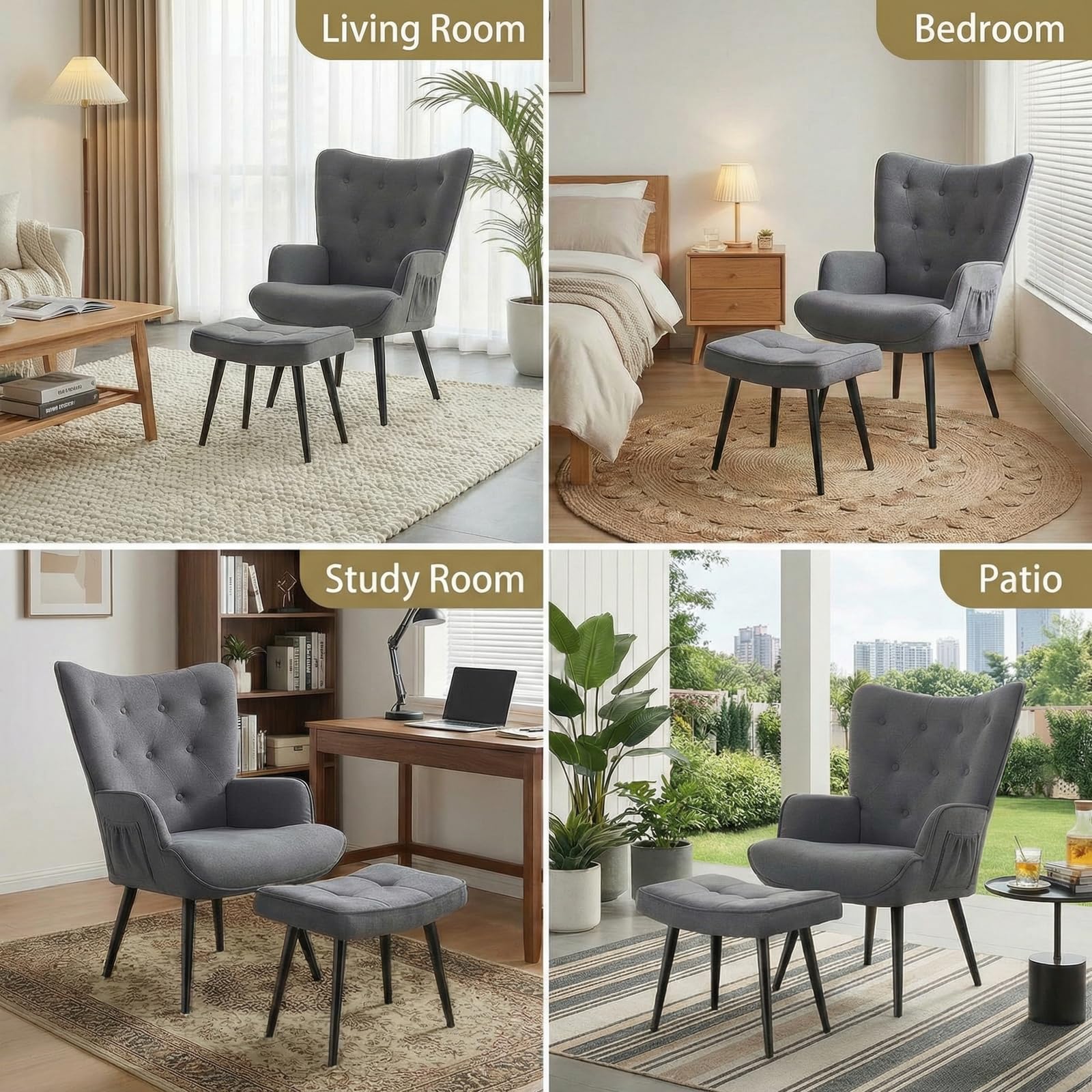 Clevich Poltrona Relax con Poggiapiedi, Fino a 168kg, Comoda Sedia da Lettura - Poltrone per Salotto, Camera & Dormitorio (Grigio)